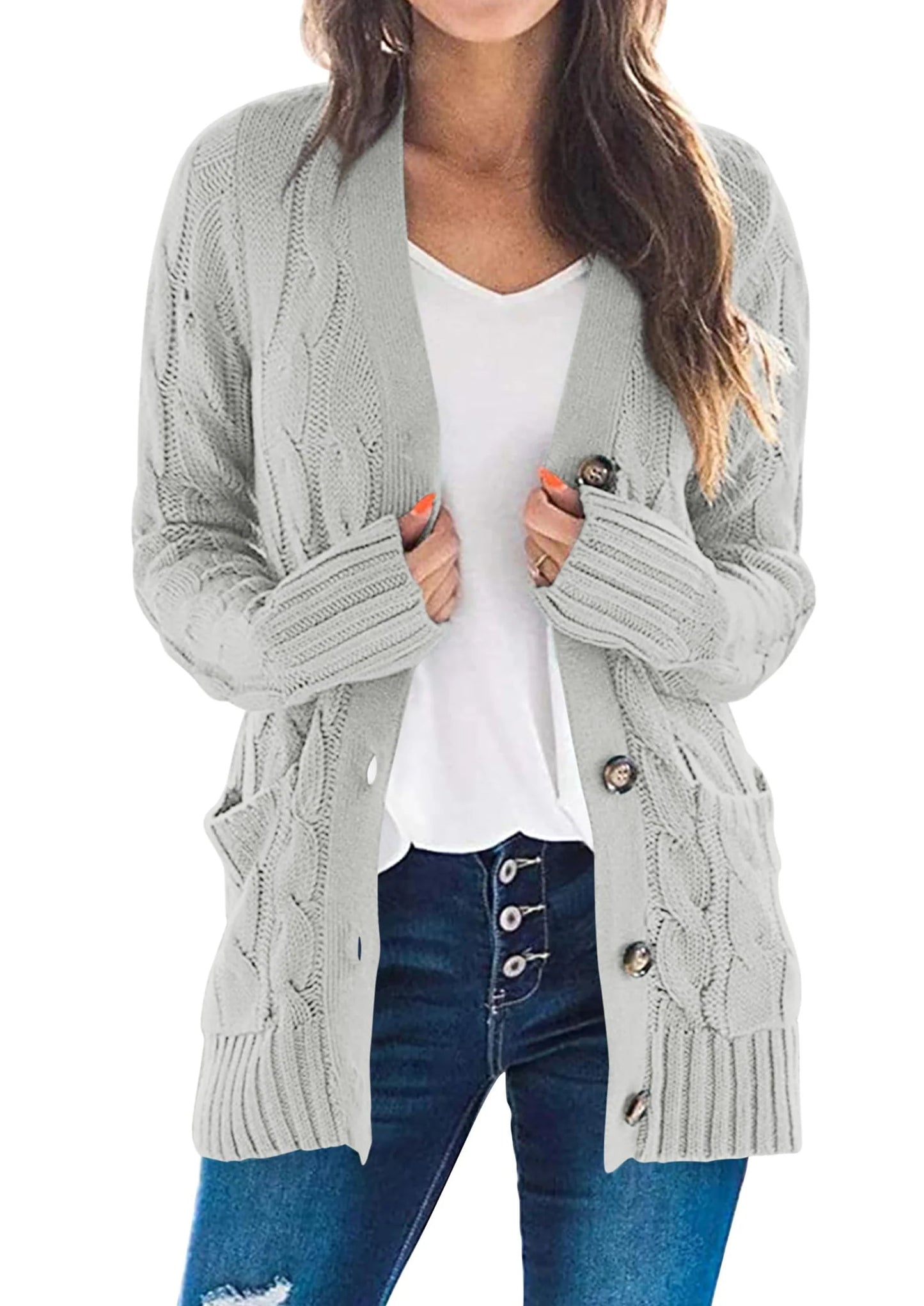 Women's Open Front Cardigan Sweaters Fall Fashion Button Down Cable Knit Chunky Winter Outerwear Coats