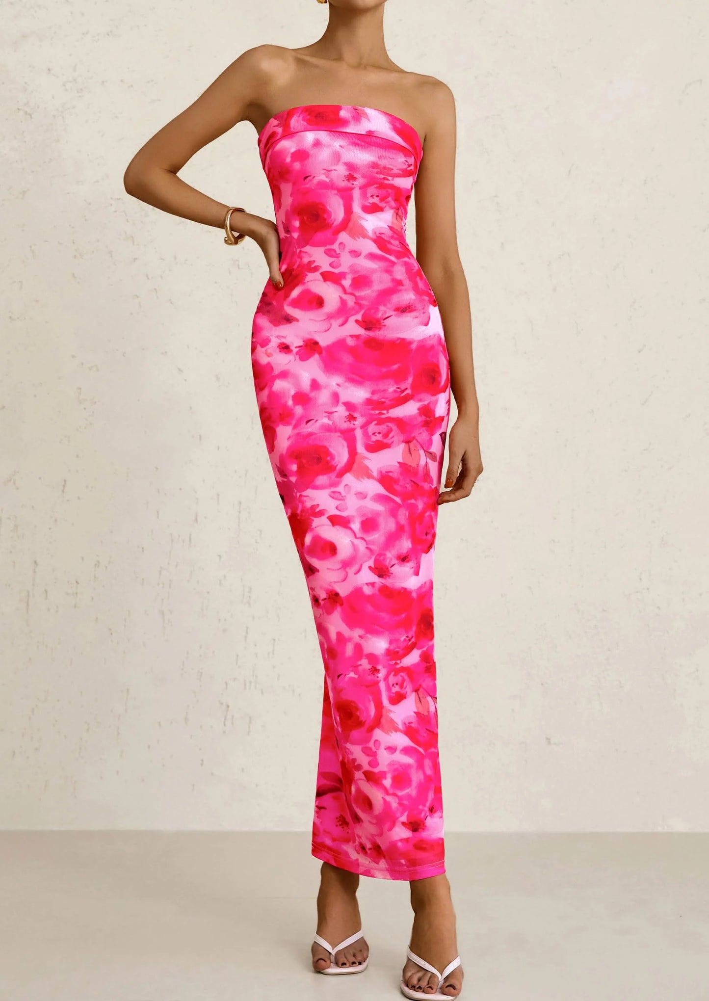 Womens Printed Tube Maxi Dress Strapless Bodycon Sleeveless Night Out Long Dresses