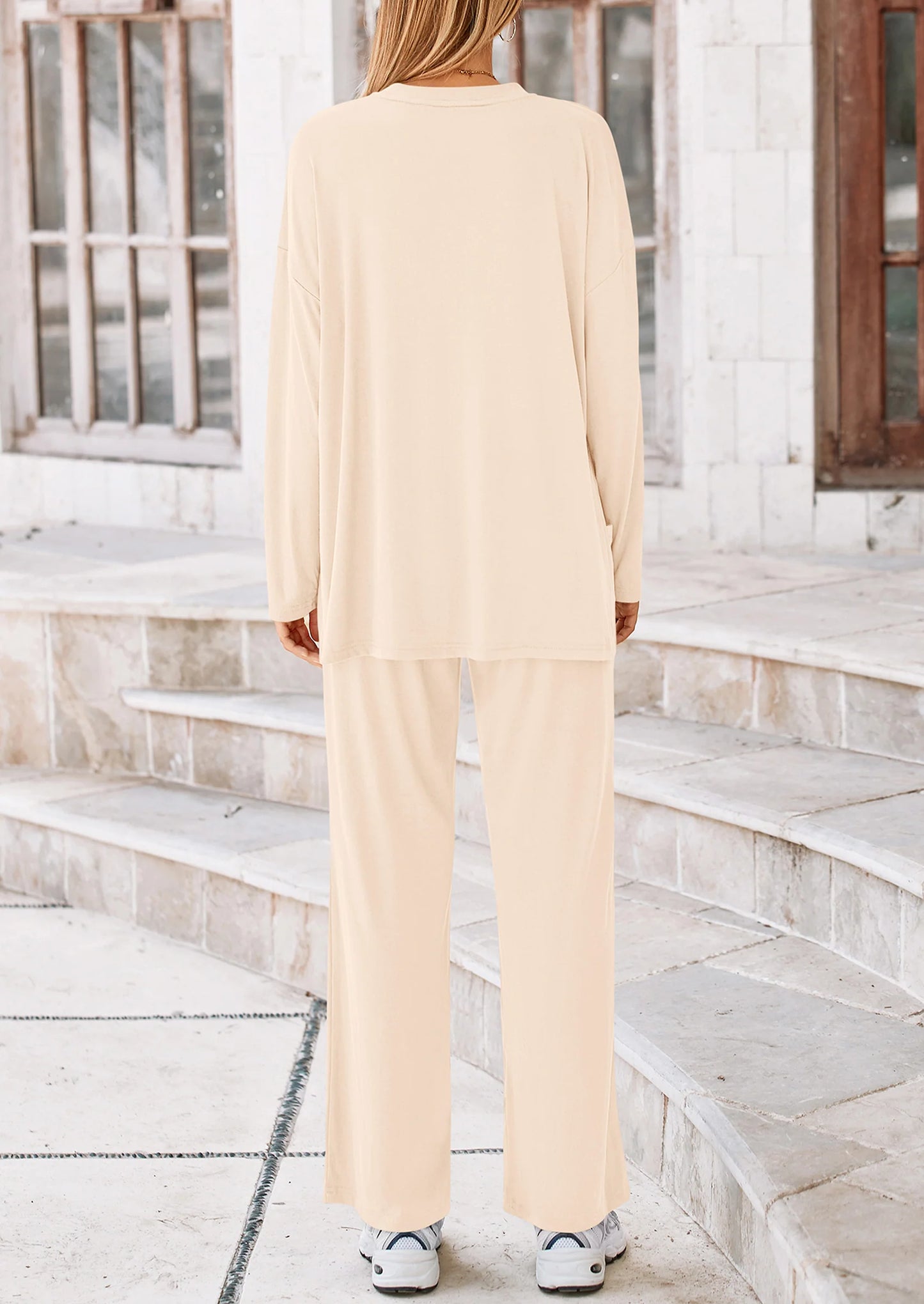 Women's Two Piece Lounge Sets Matching Long Sleeve Shirts Wide Leg Pants Tracksuits Travel Outfits Fall Clothes