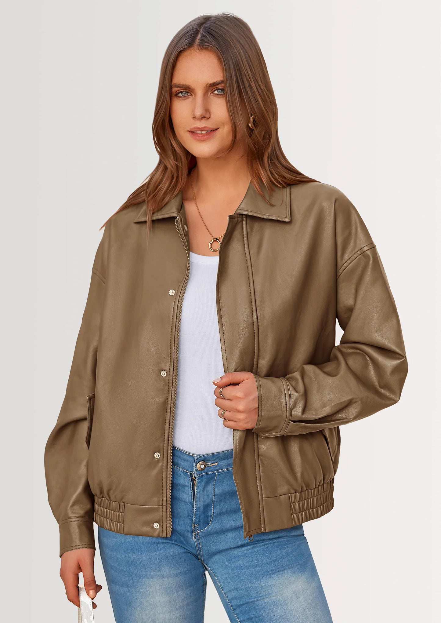 Women's Faux Leather Motorcycle Jacket Trendy Fall Spring Clothes Oversized Zip Up Winter Coat Outerwear