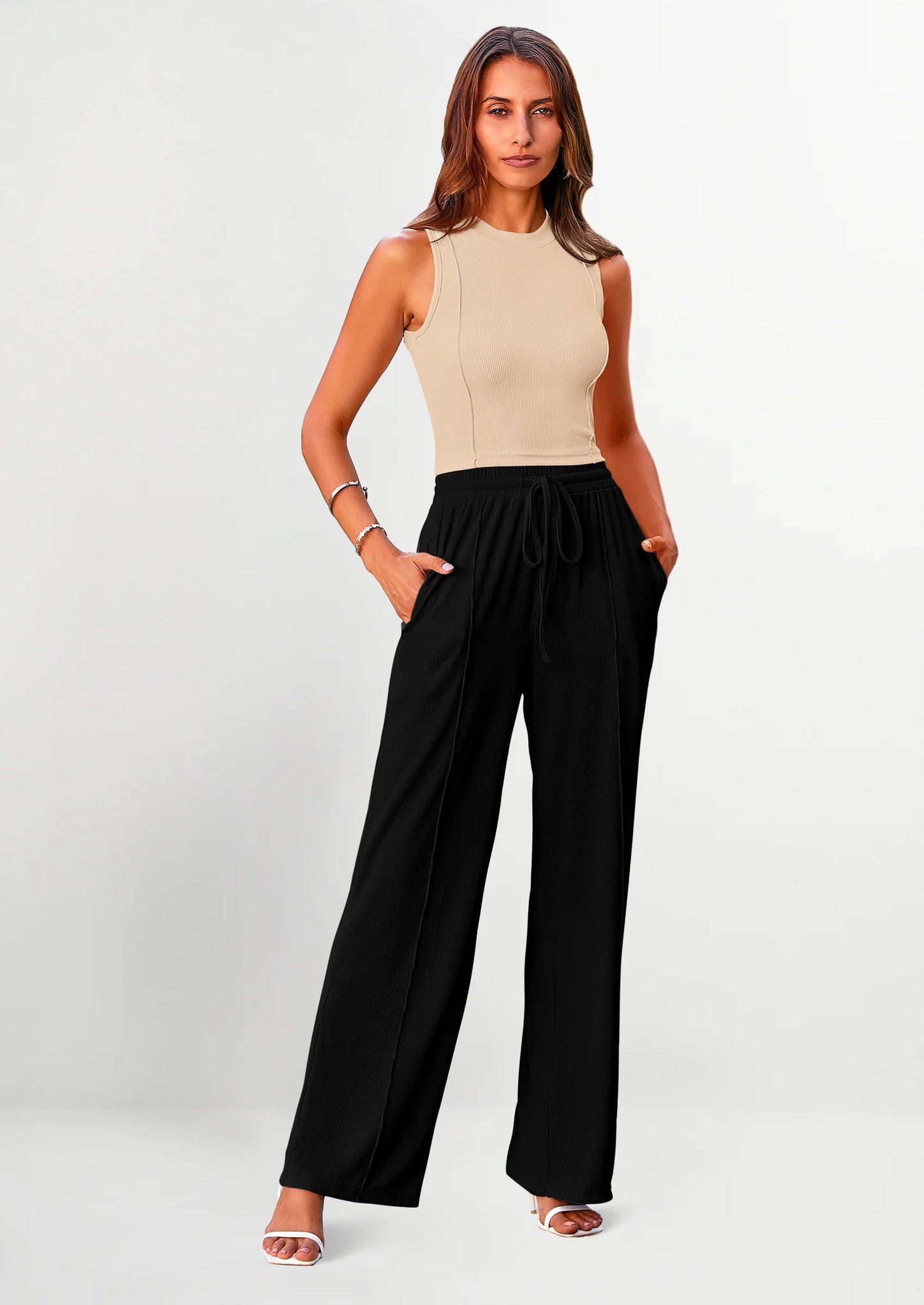 Women's Summer 2 Piece Loungewear Set Cropped Tank Top Wide Leg Sweatpants Tracksuit Casual Outfits