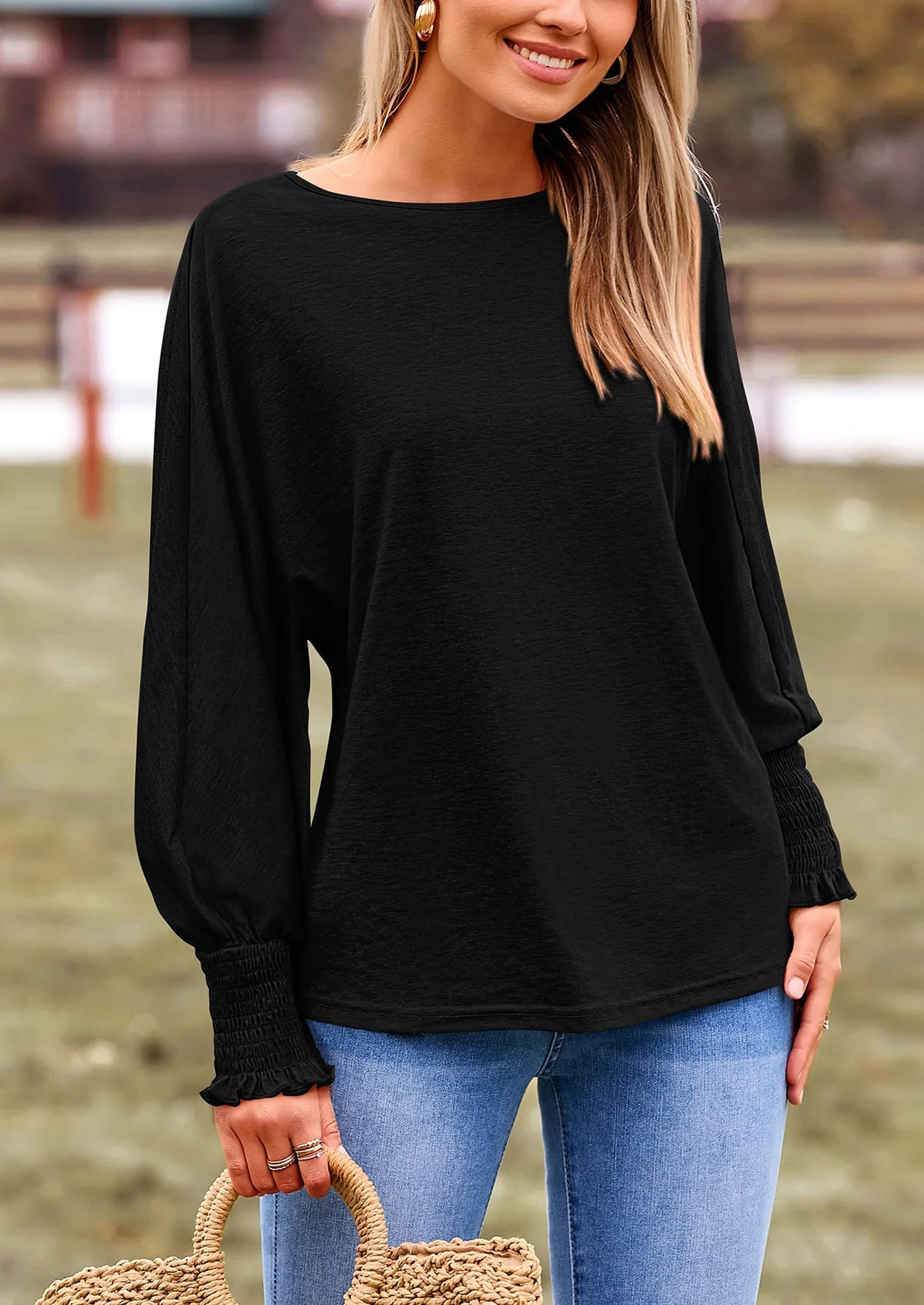 Women's Spring Fashion T Shirts Puff Long Sleeve Crewneck Casual Basic Tee Tops Blouses