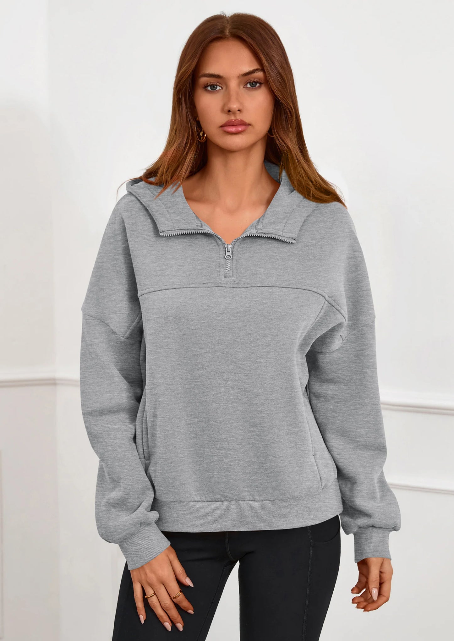 Womens Hoodies Cropped Fleece Sweatshirts Fall Fashion Quarter Zip Pullover Long Sleeve Tops Winter Clothes