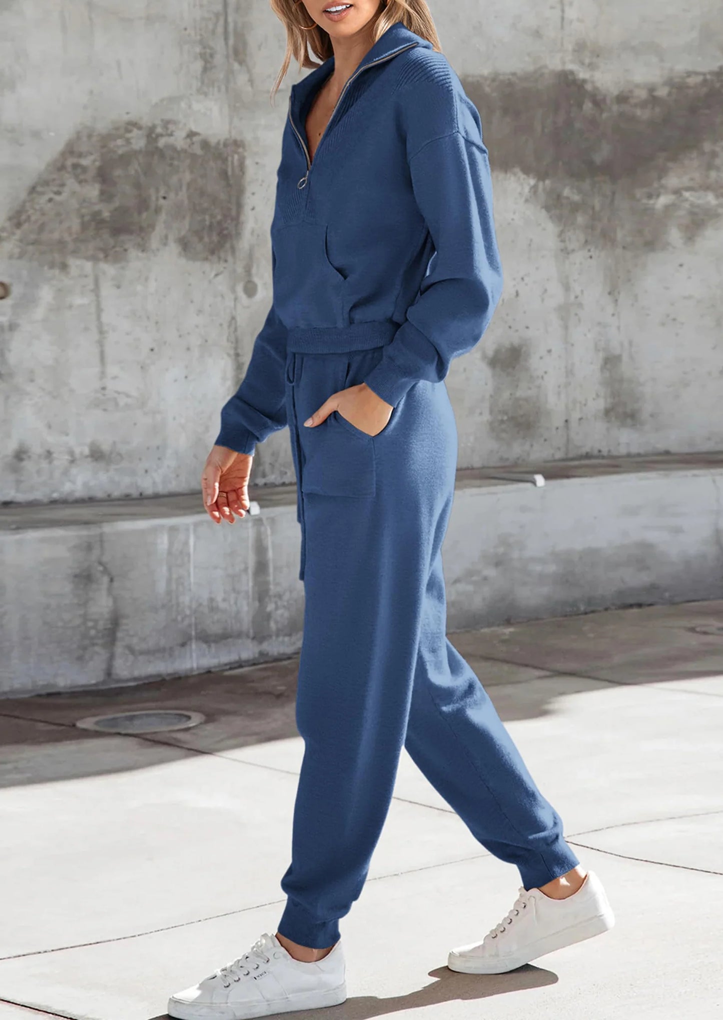 Women's 2 Piece Sweater Set Pullover Zip Up Sweatshirt Jogger Sweatpants Tracksuit Casual Outfit