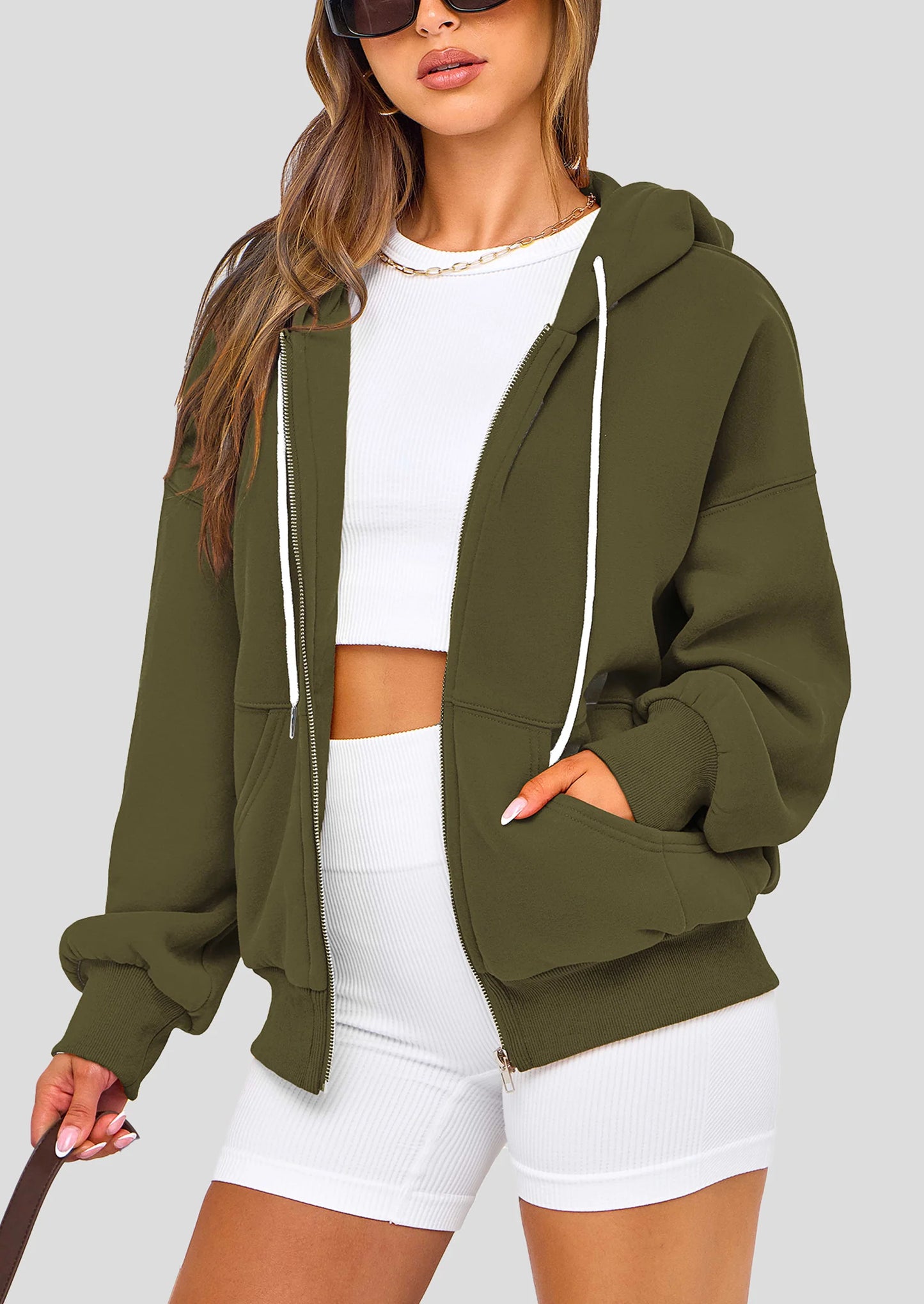 Women's Fall Oversized Hoodies Sweatshirt Long Sleeve Zip Up Pockets Loose Fit Y2K Winter Jackets Coat