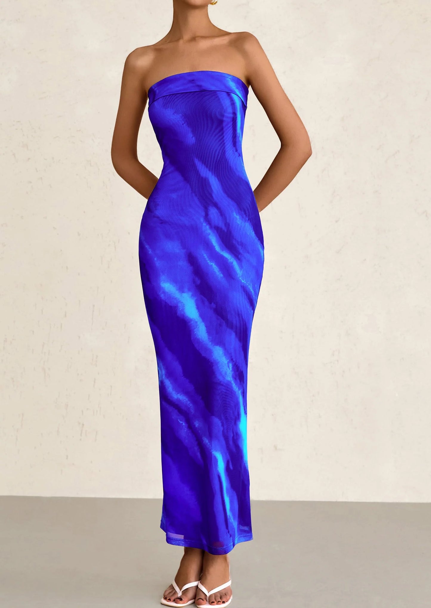 Womens Printed Tube Maxi Dress Strapless Bodycon Sleeveless Night Out Long Dresses