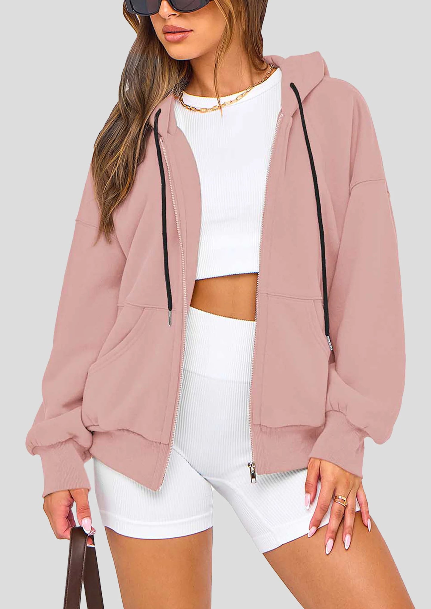 Women's Fall Oversized Hoodies Sweatshirt Long Sleeve Zip Up Pockets Loose Fit Y2K Winter Jackets Coat