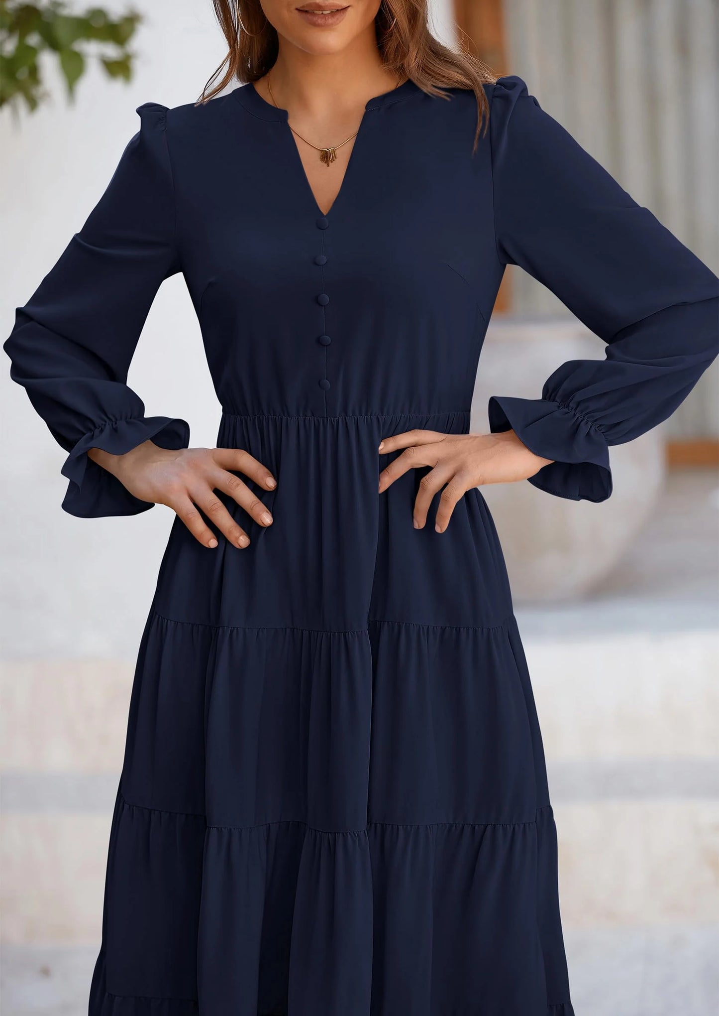 Women Fall Long Sleeve Smocked Maxi Dress Casual Square Neck Swiss Dot Tiered Ruffle Flowy Spring Pocket Dresses