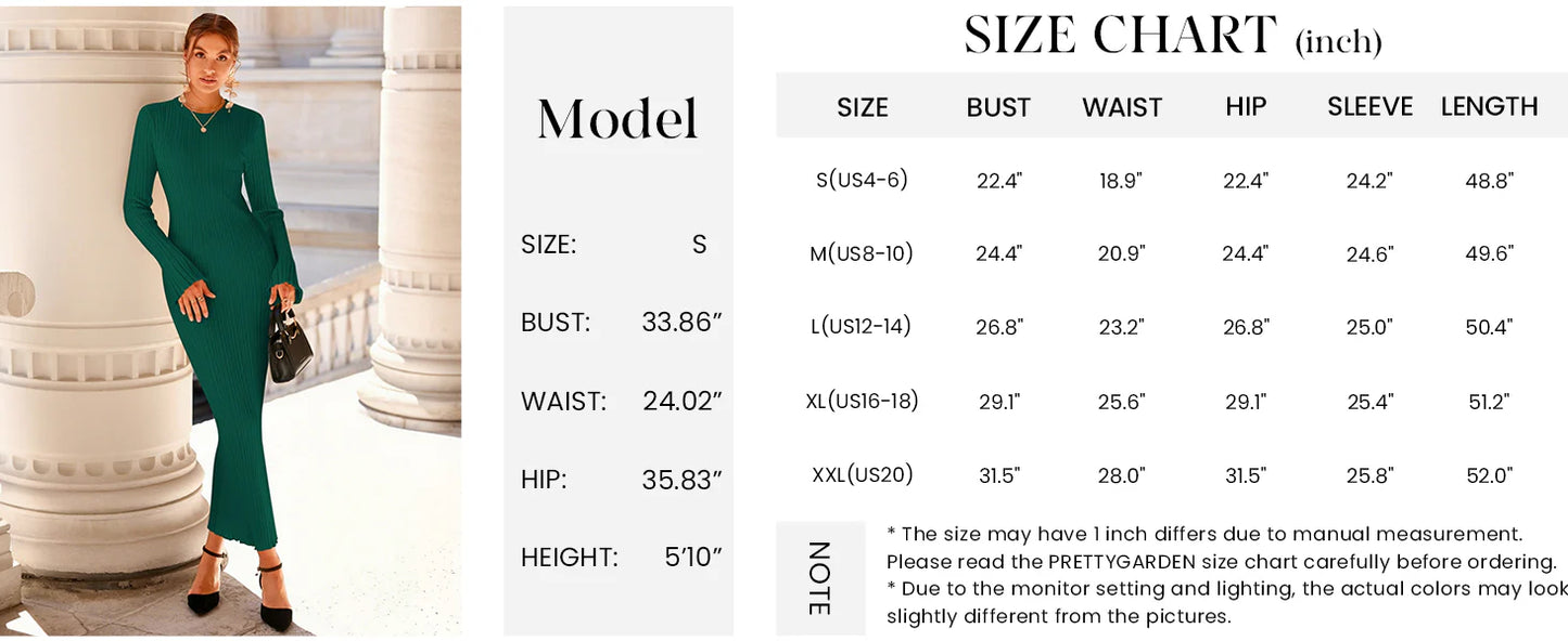 Sweater Dresses for Women Fall Bell Long Sleeve Crew Neck Bodycon Maxi Dress Winter Ribbed Knit Outfits