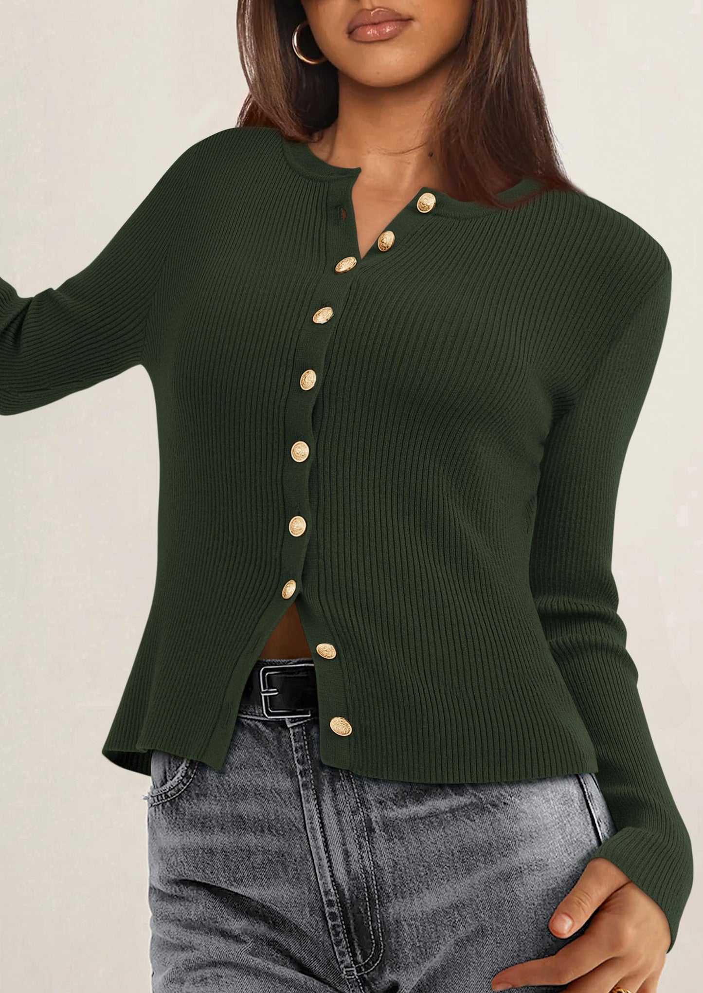 Womens Fall Cardigan Sweaters Lightweight Long Sleeve Button up Ribbed Knit Tops Winter Fashion Clothes