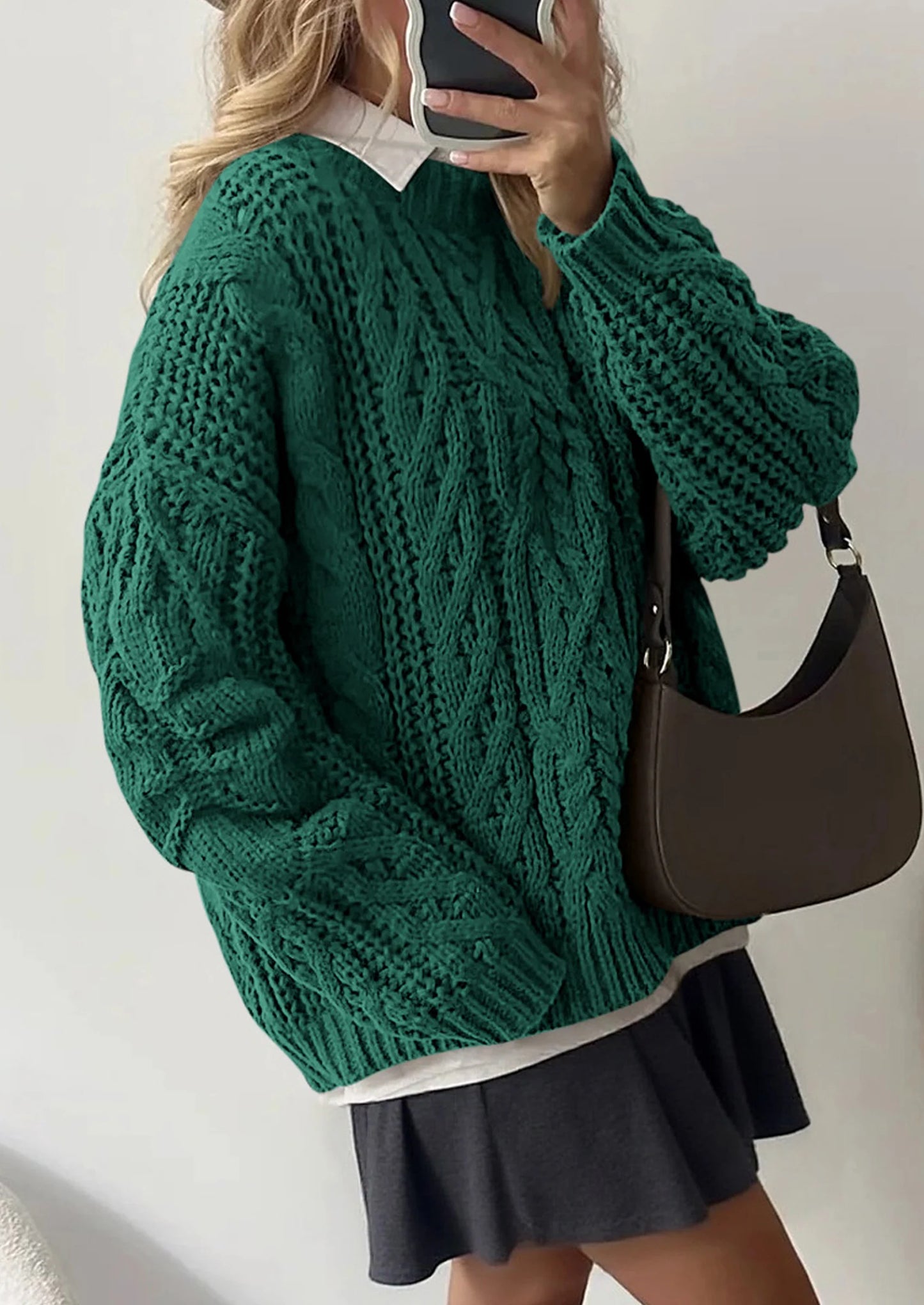 Women's Oversized Fall Sweaters Casual Long Sleeve Crewneck Chunky Cable Knit Pullover Tops Winter Clothes