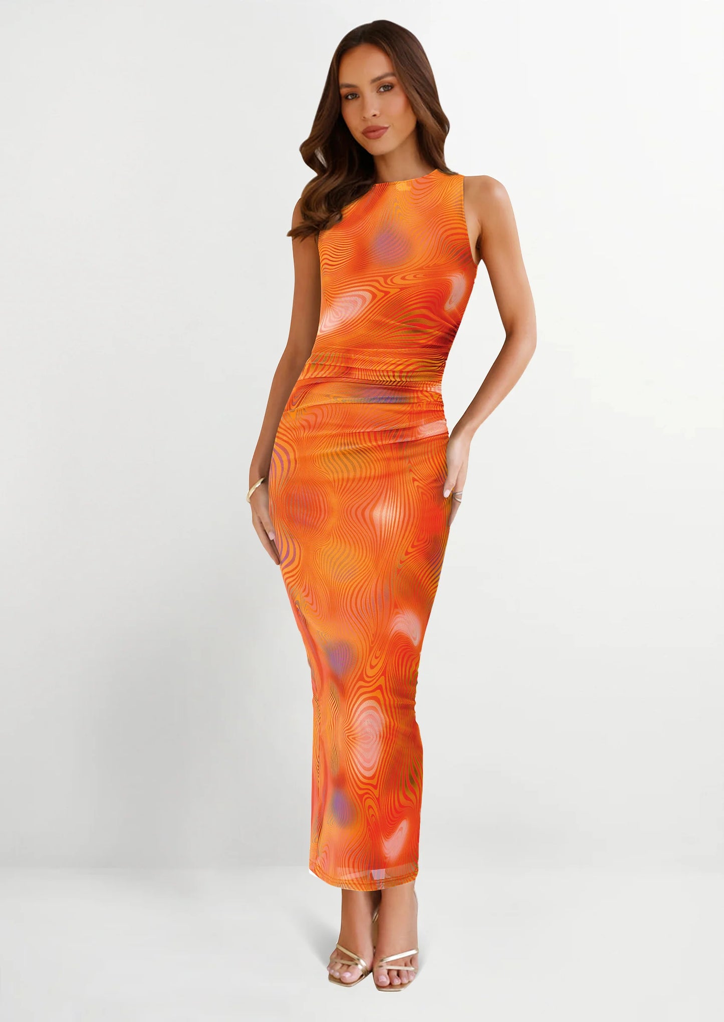 Wedding Guest Dresses for Women Spring Floral Bodycon Sleeveless Mesh Maxi Long Dress