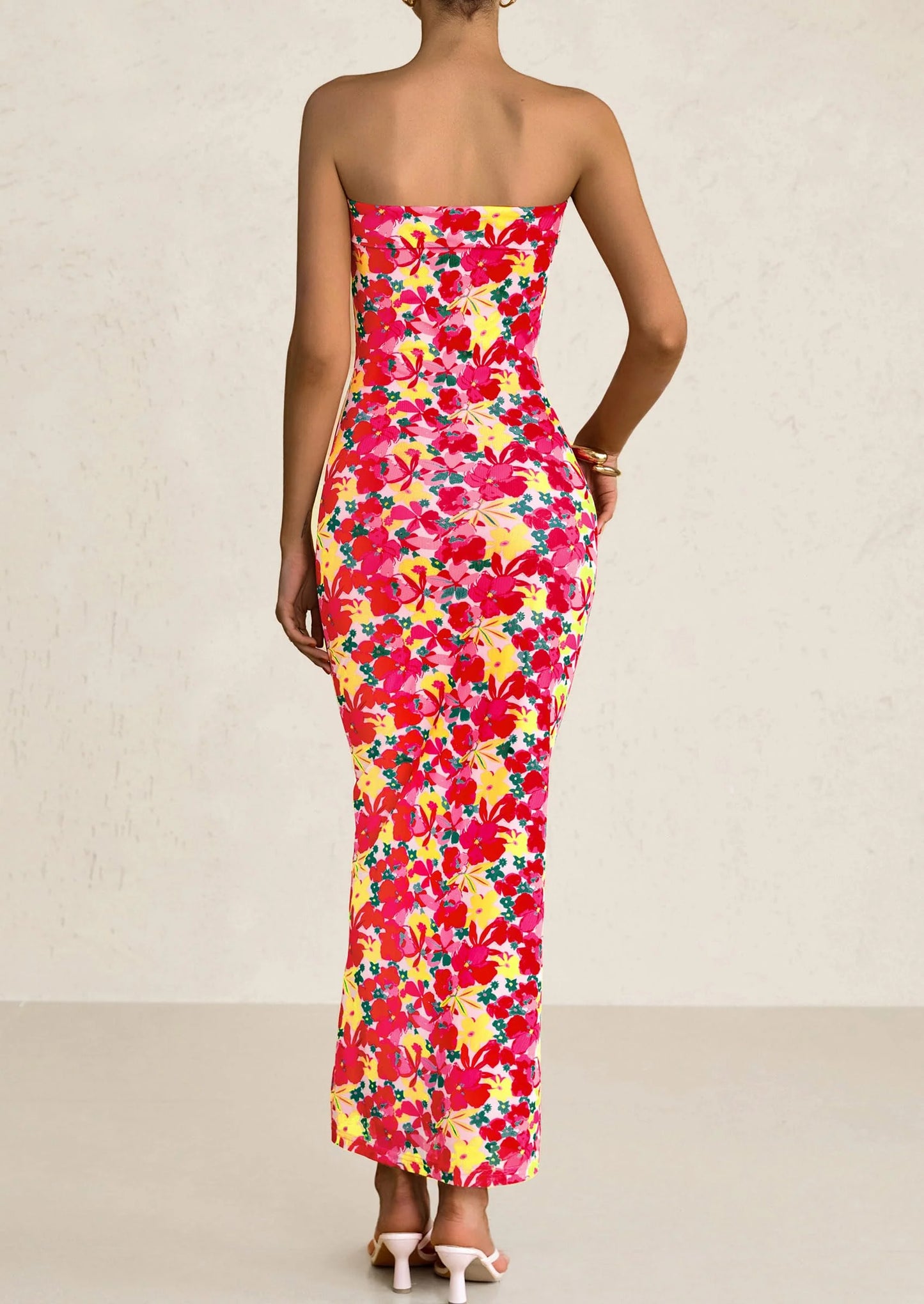 Womens Printed Tube Maxi Dress Strapless Bodycon Sleeveless Night Out Long Dresses