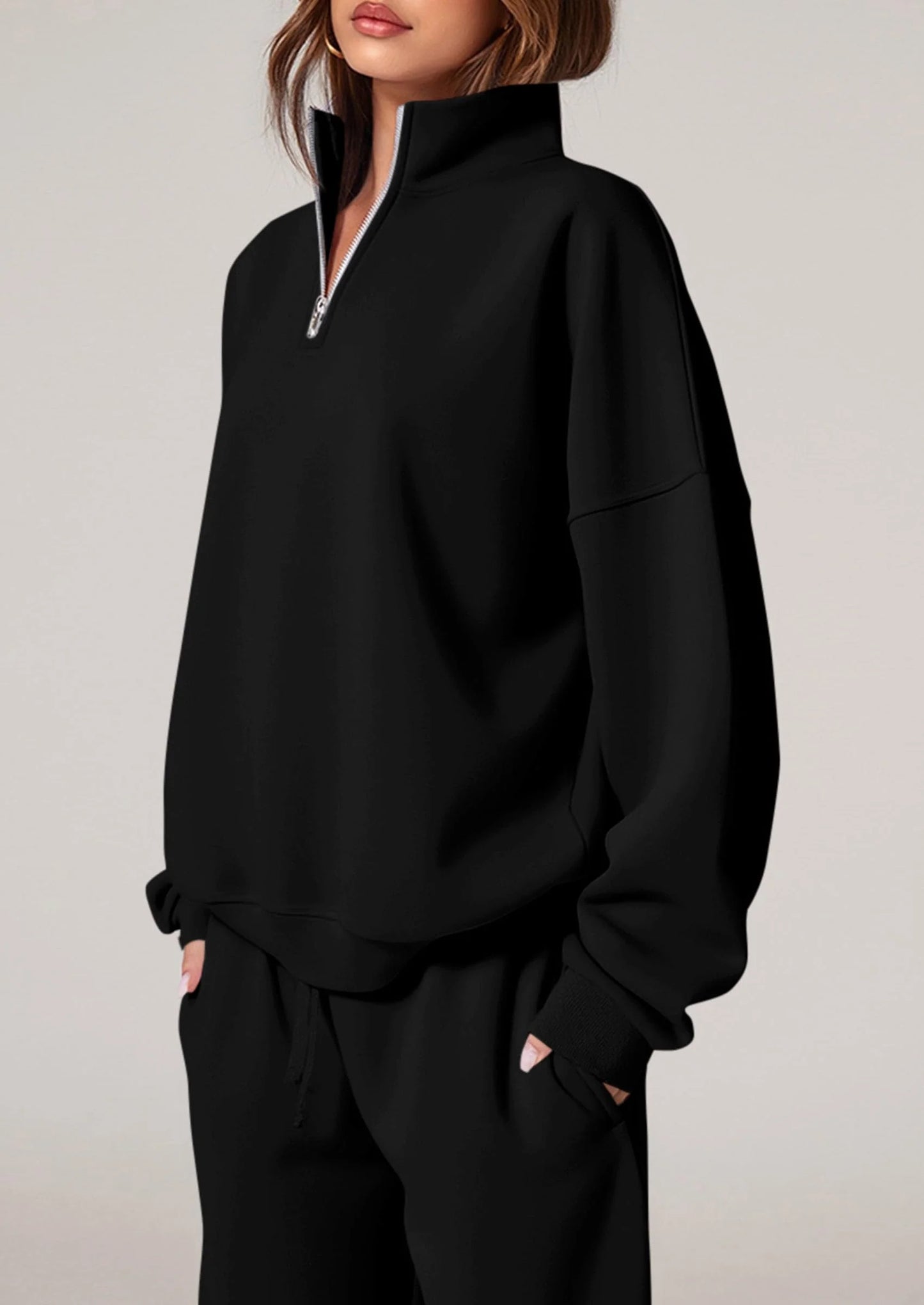 Womens Casual Two Piece Sets Fall Outfits Quarter Zip Sweatshirts Straight Leg Pants Sweatsuits Tracksuit