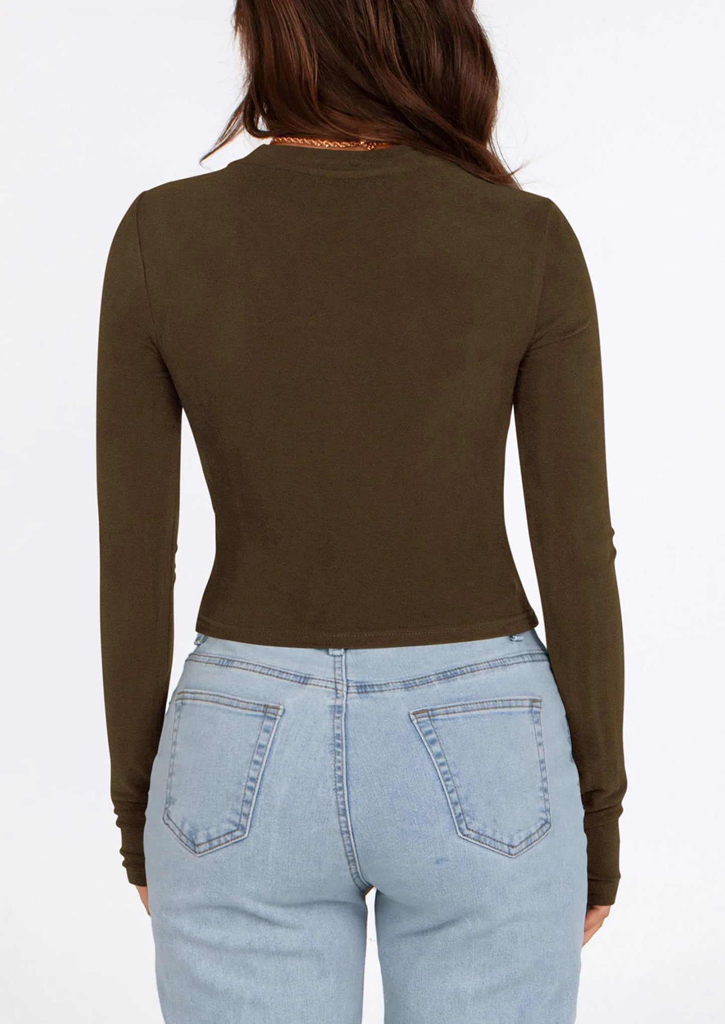 Women's Long Sleeve Crop Tops Y2K Spring Fall Fashion Clothes Basic Slim Fit Tee Shirts Blouse