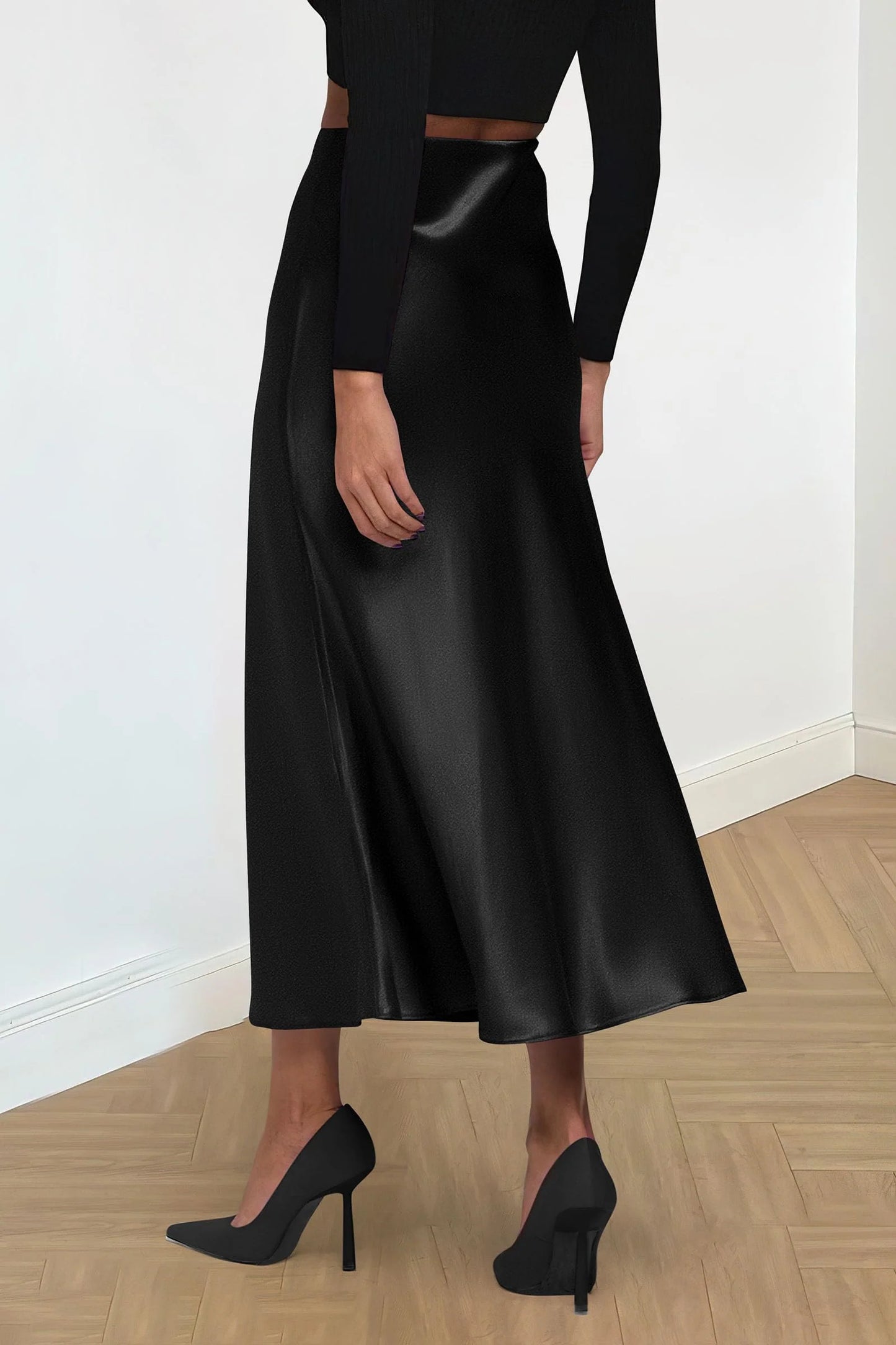 Women's Satin Skirts Dressy Casual Fall High Waisted Cocktail Wedding Flowy Elegant A Line Midi Skirt