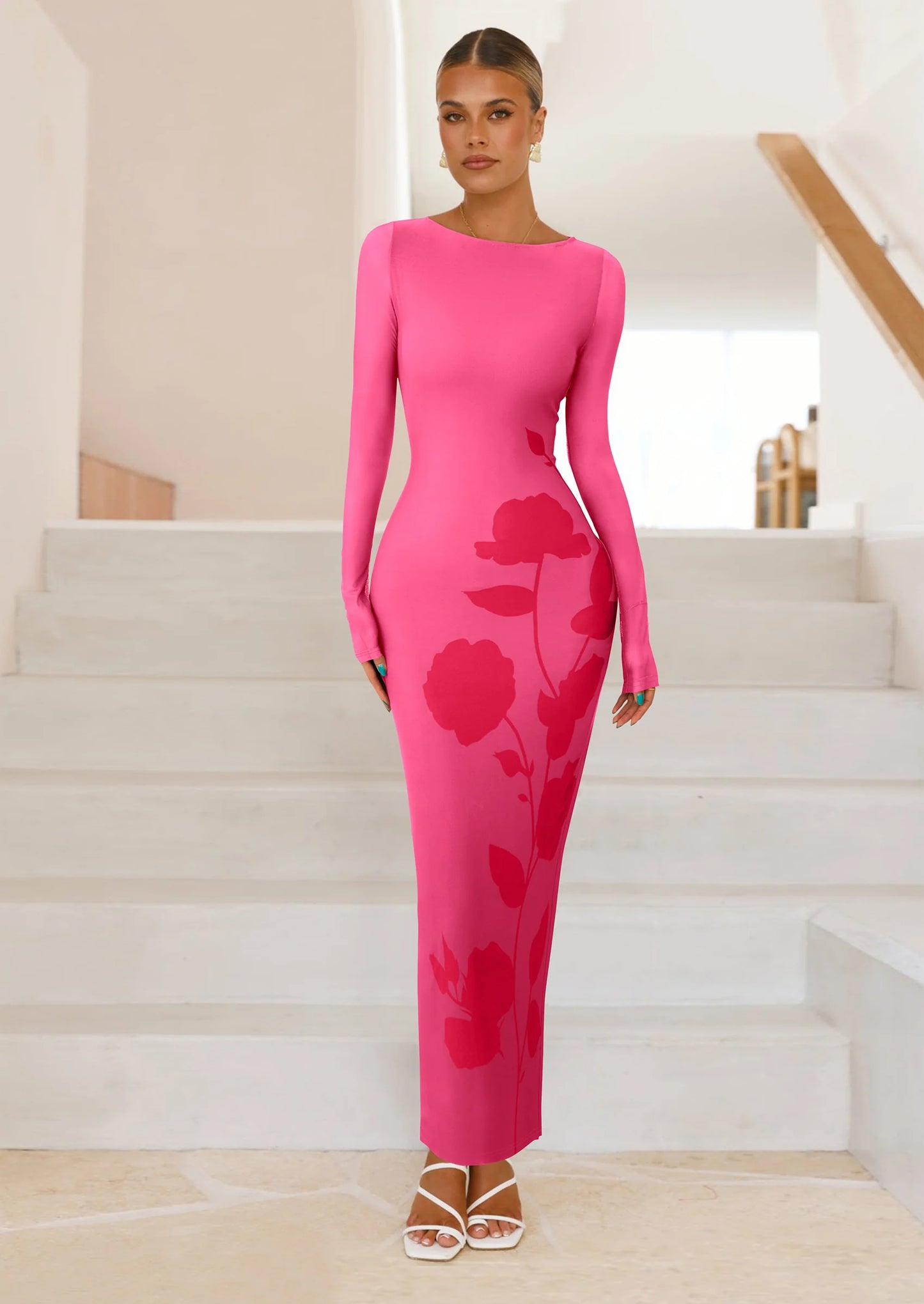 Bodycon Maxi Dress Fall Floral Long Sleeve Sexy Mesh Cocktail Wedding Guest Long Dresses