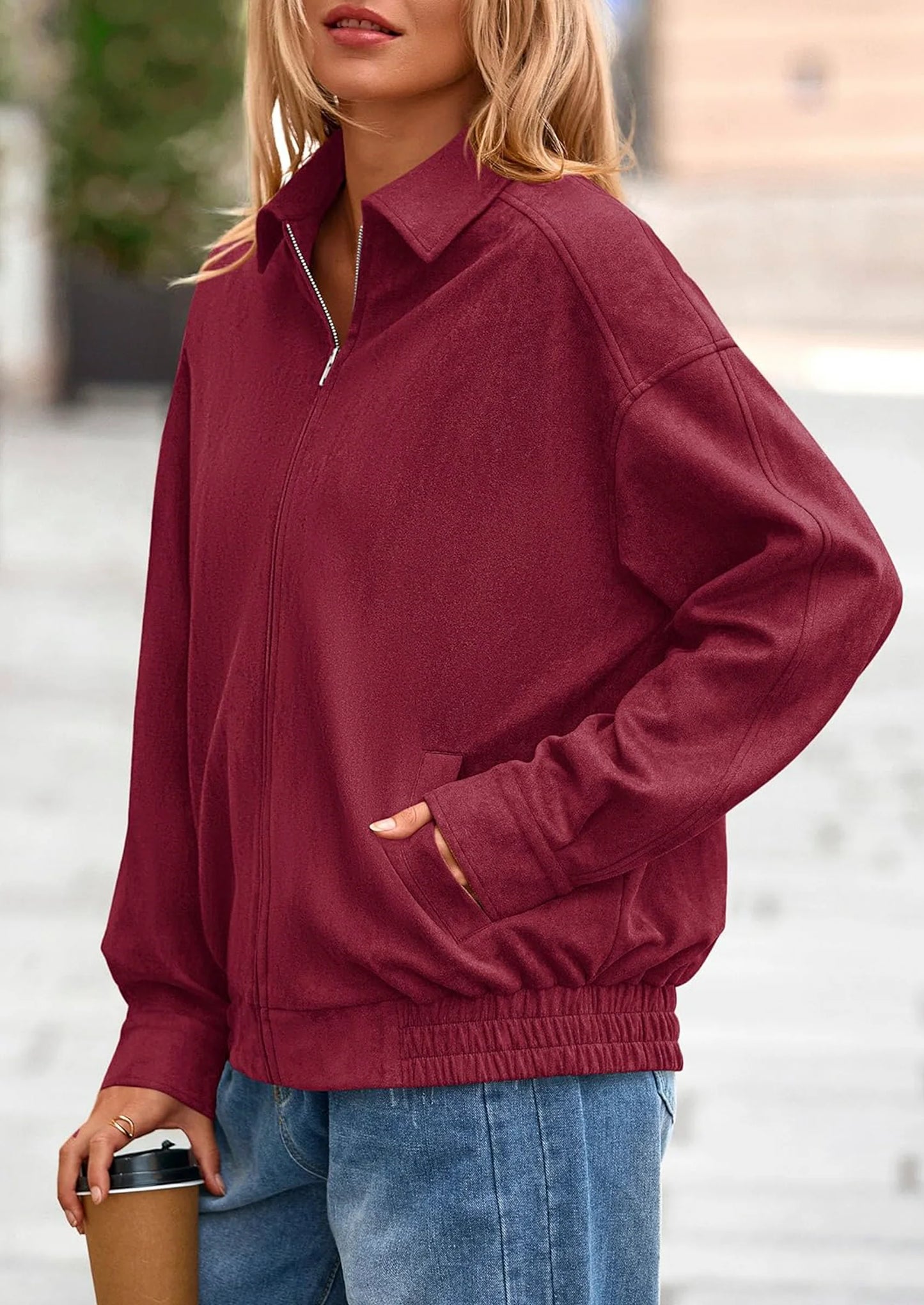 Women's Faux Suede Motorcycle Jacket Trendy Fall Fashion Oversized Zip Up Coats Winter Clothes Outerwear
