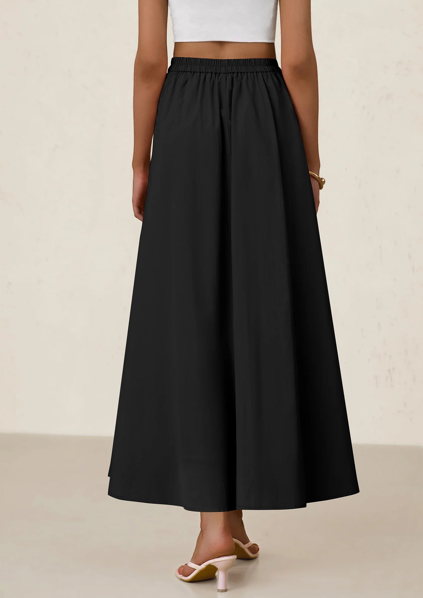 Women's Maxi Skirts Summer Trendy Ruffle High Waisted Casual Long Flowy Skirt with Pockets