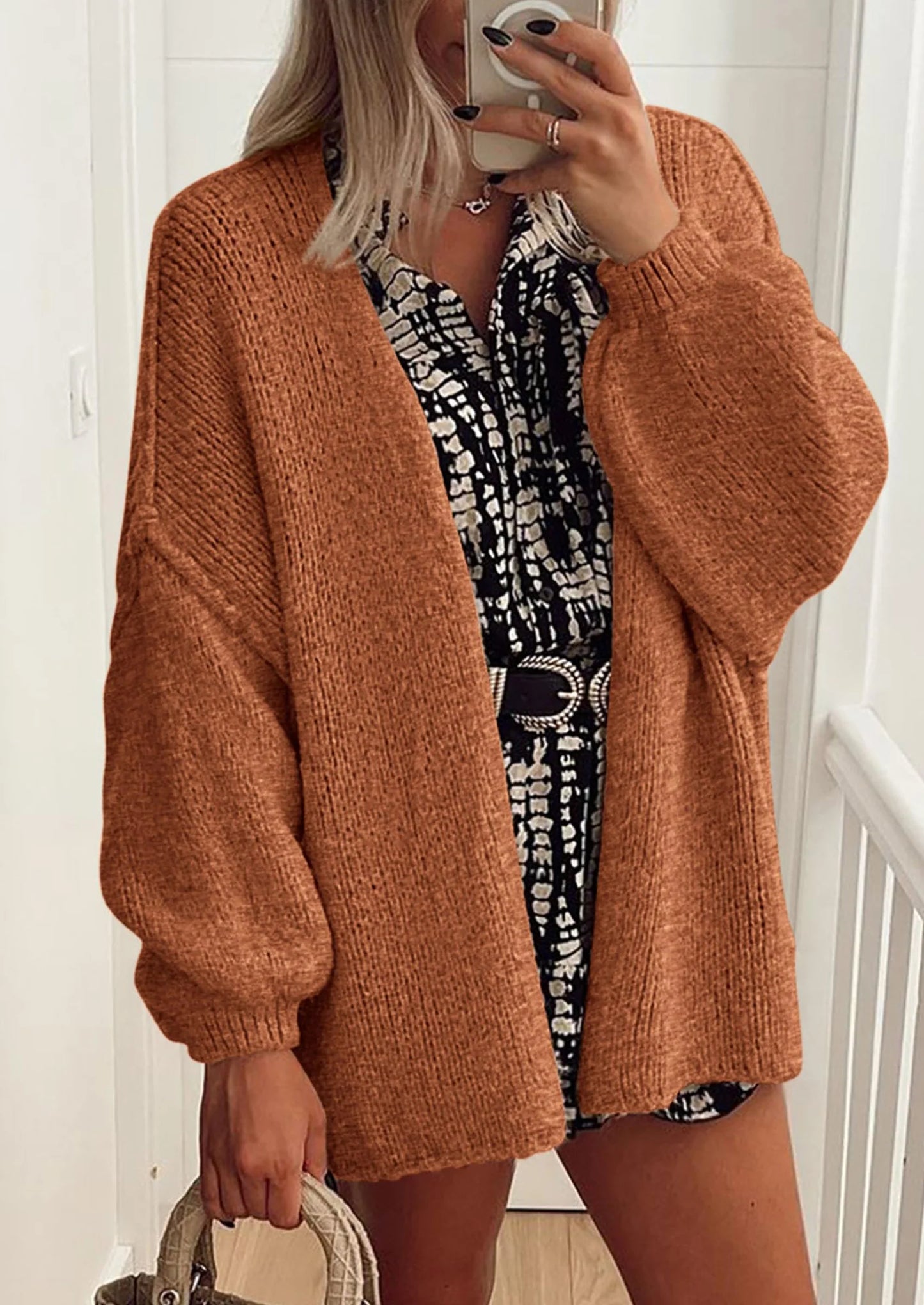 Womens Oversized Cardigan Sweaters Fall Long Lantern Sleeve Knit Open Front Lightweight Sweater