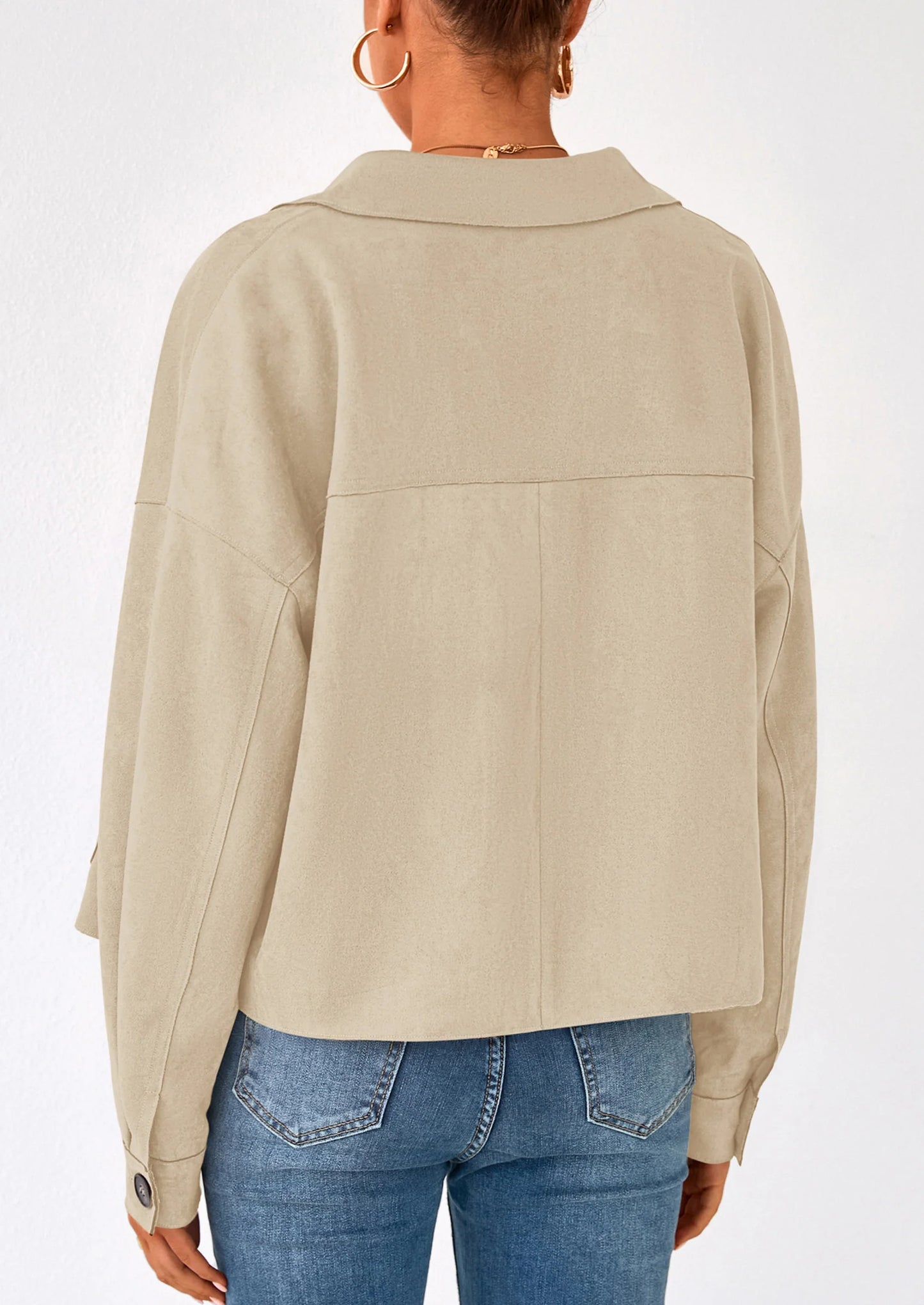 Women's Faux Suede Cropped Jacket Casual Lightweight Fall Fashion Winter Coats Outerwear Trendy Clothes
