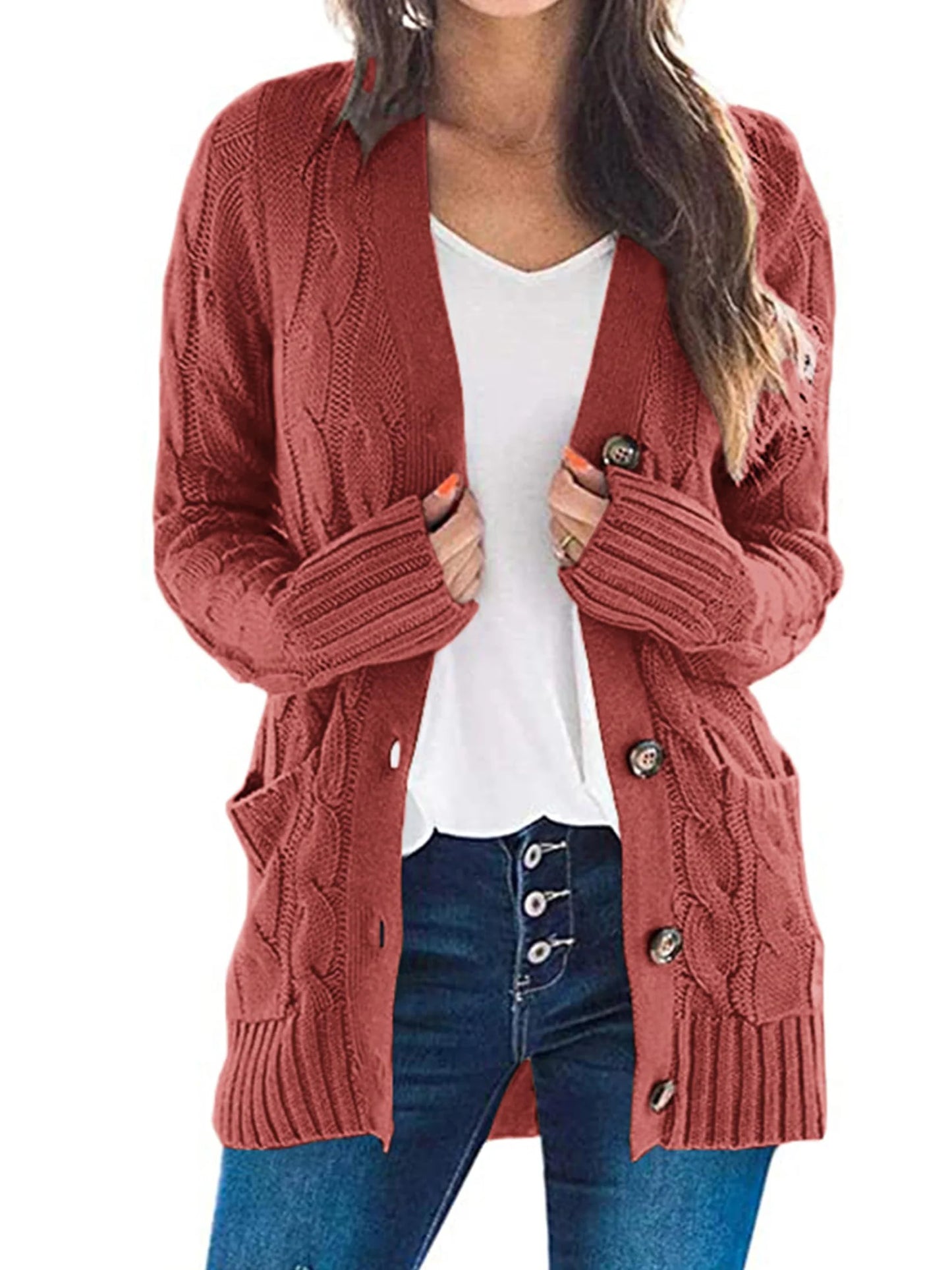 Women's Open Front Cardigan Sweaters Fall Fashion Button Down Cable Knit Chunky Winter Outerwear Coats