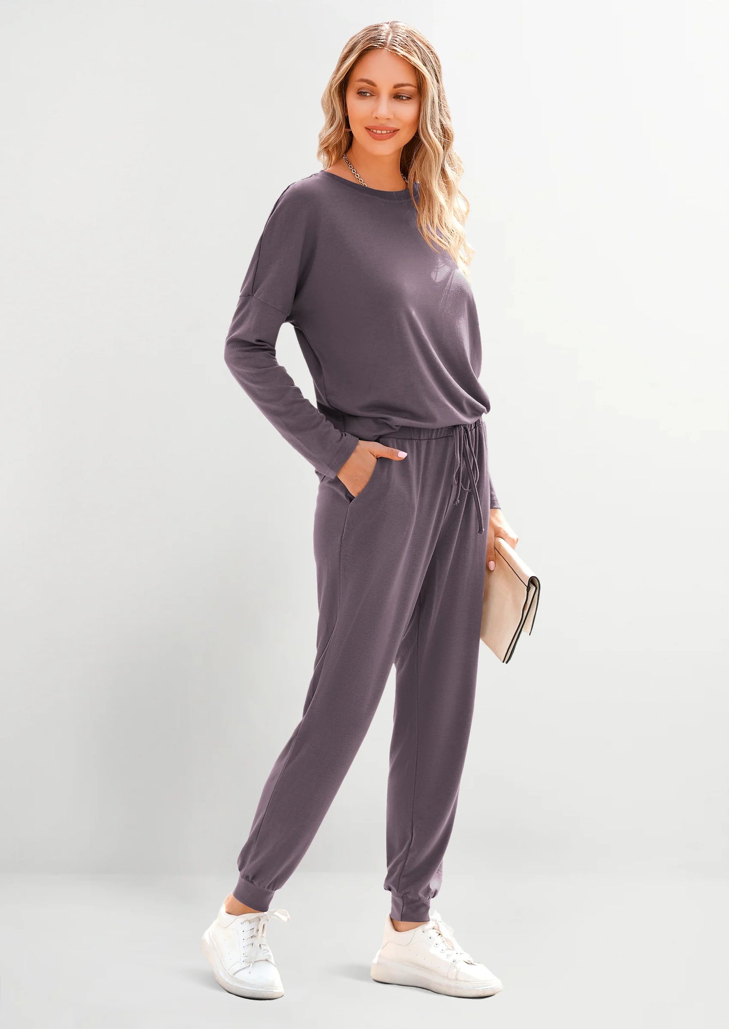 Lounge Outfit Long Sleeve Crewneck Pullover Tops High Waisted Pants Set Tracksuit