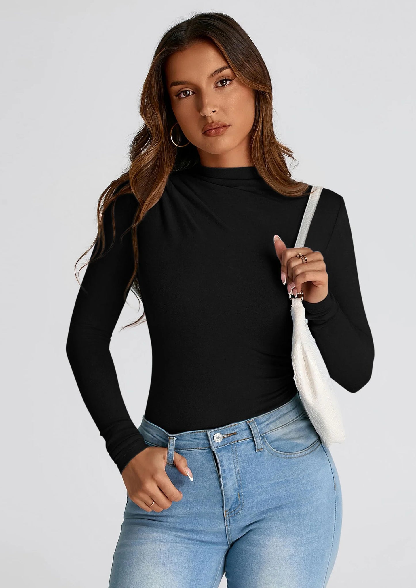 Womens Fall Y2K Going Out Crop Tops Long Sleeve Mock Neck Ruched Slim Fitted Basic Trendy Casual T Shirts Blouse