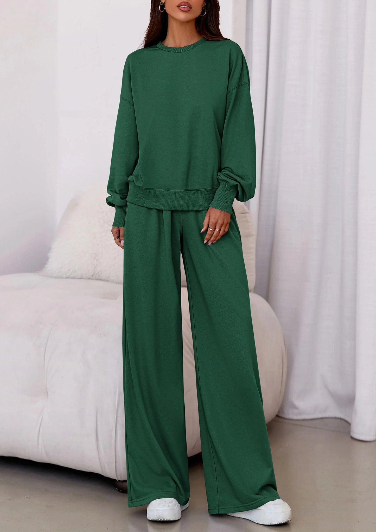 Womens 2 Piece Sets Long Sleeve Sweatshirt Wide Leg Pants Loose Matching Lounge Set Trendy Fall Outfits