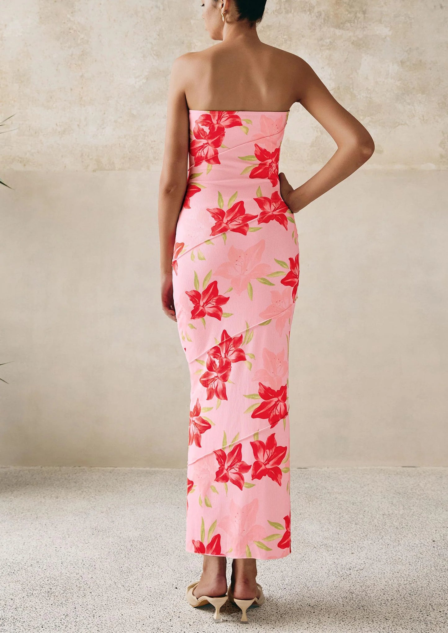 Women's Floral Bodycon Maxi Dresses Ribbed Strapless Tube Casual Boho Party Long Dress