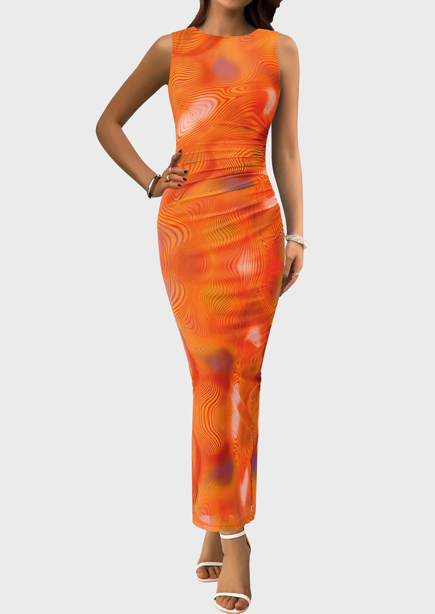 Wedding Guest Dresses for Women Spring Floral Bodycon Sleeveless Mesh Maxi Long Dress