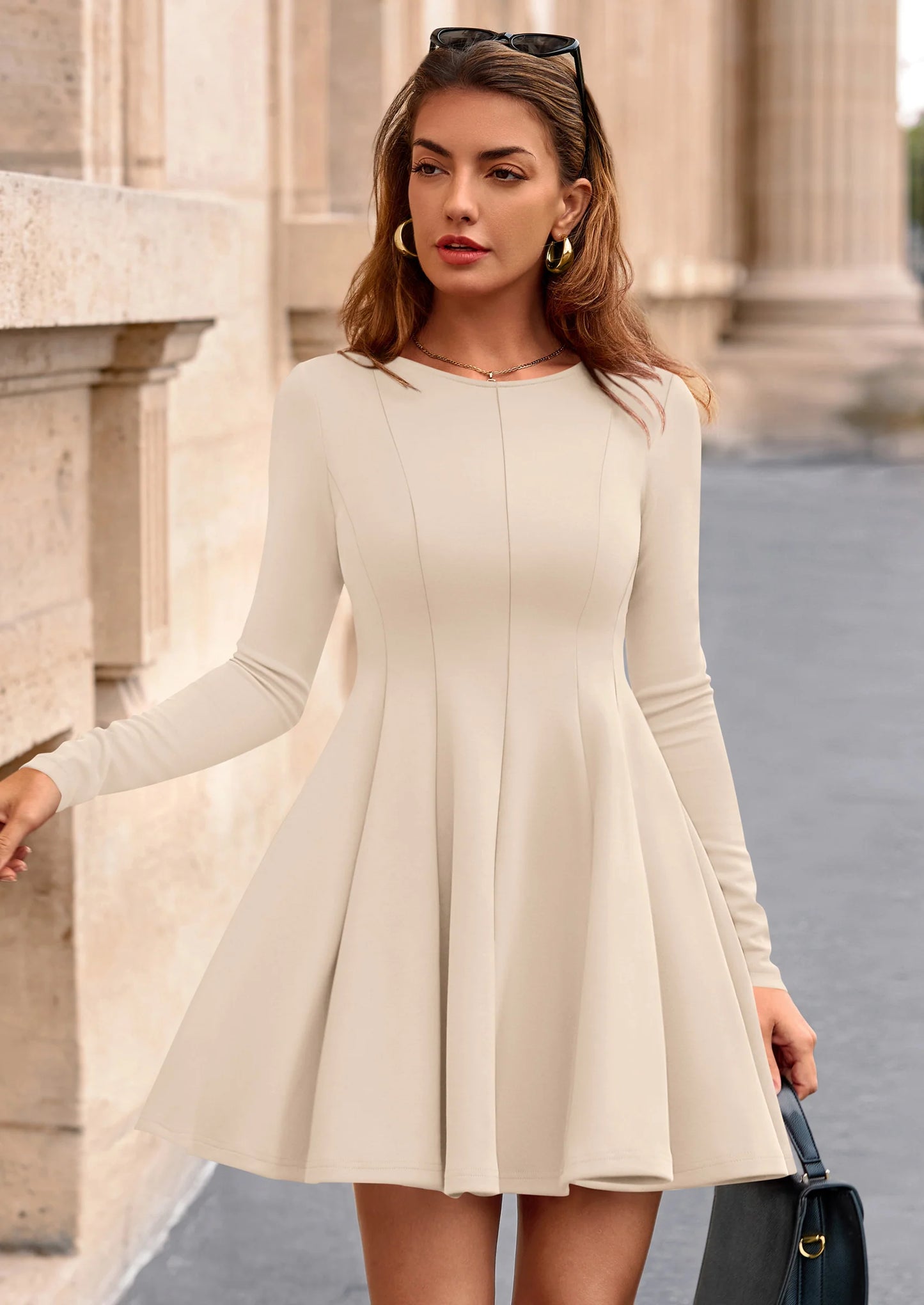 Fall Cocktail Dresses for Women Elegant Classy Wedding Guest Long Sleeve Homecoming Party A Line Mini Dress