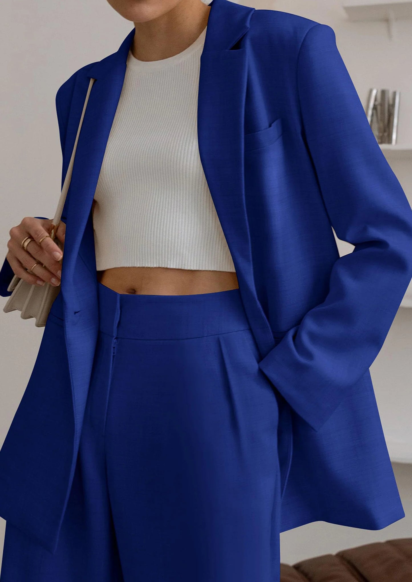 Women's Fall Two Piece Outfits Dressy Blazer Jacket and Wide Leg Pants Pockets Business Casual Office Suit Sets