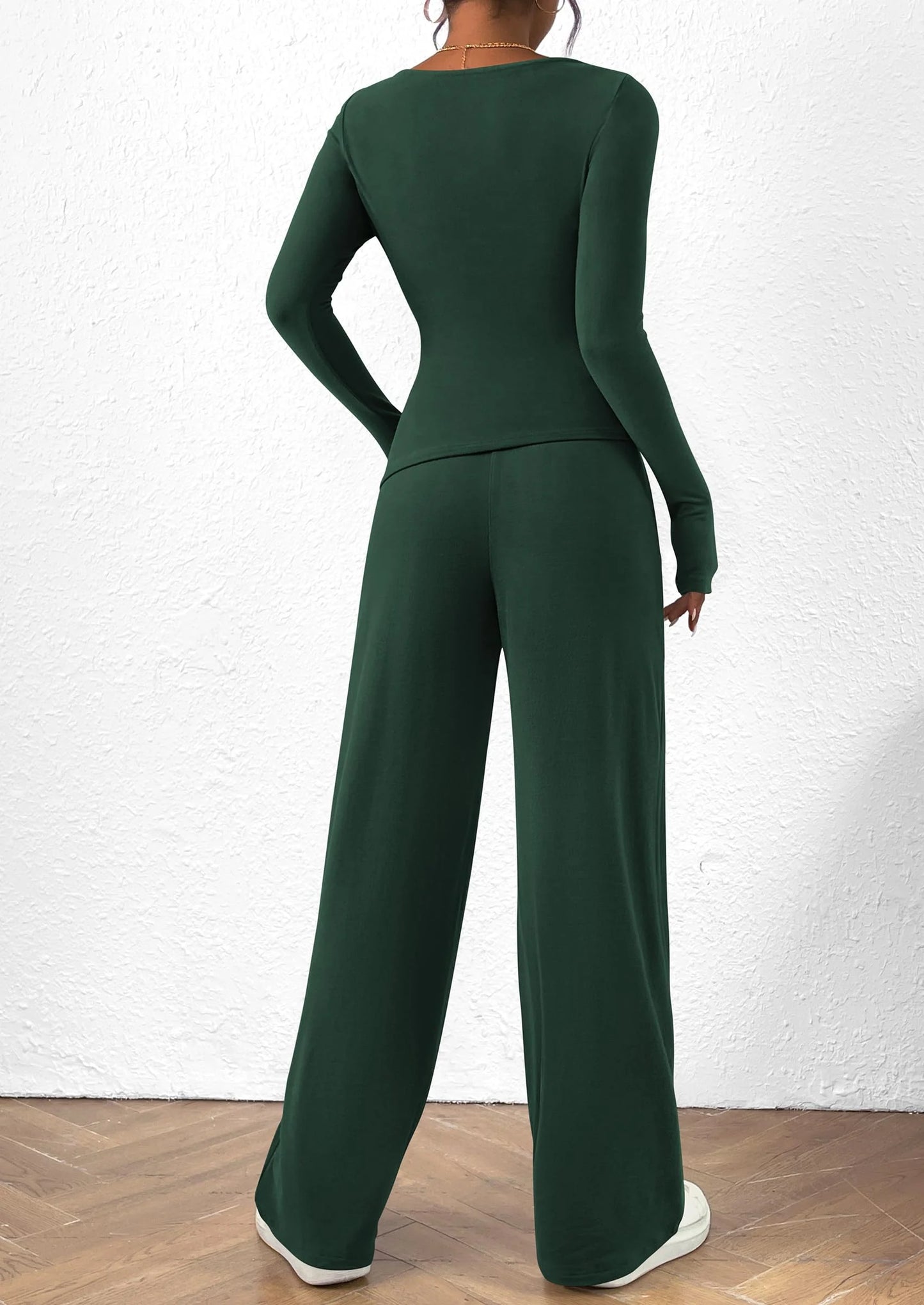 Women's 2 Piece Lounge Sets Asymmetrical Long Sleeve T Shirt Wide Leg Pants Casual Outfits Tracksuit