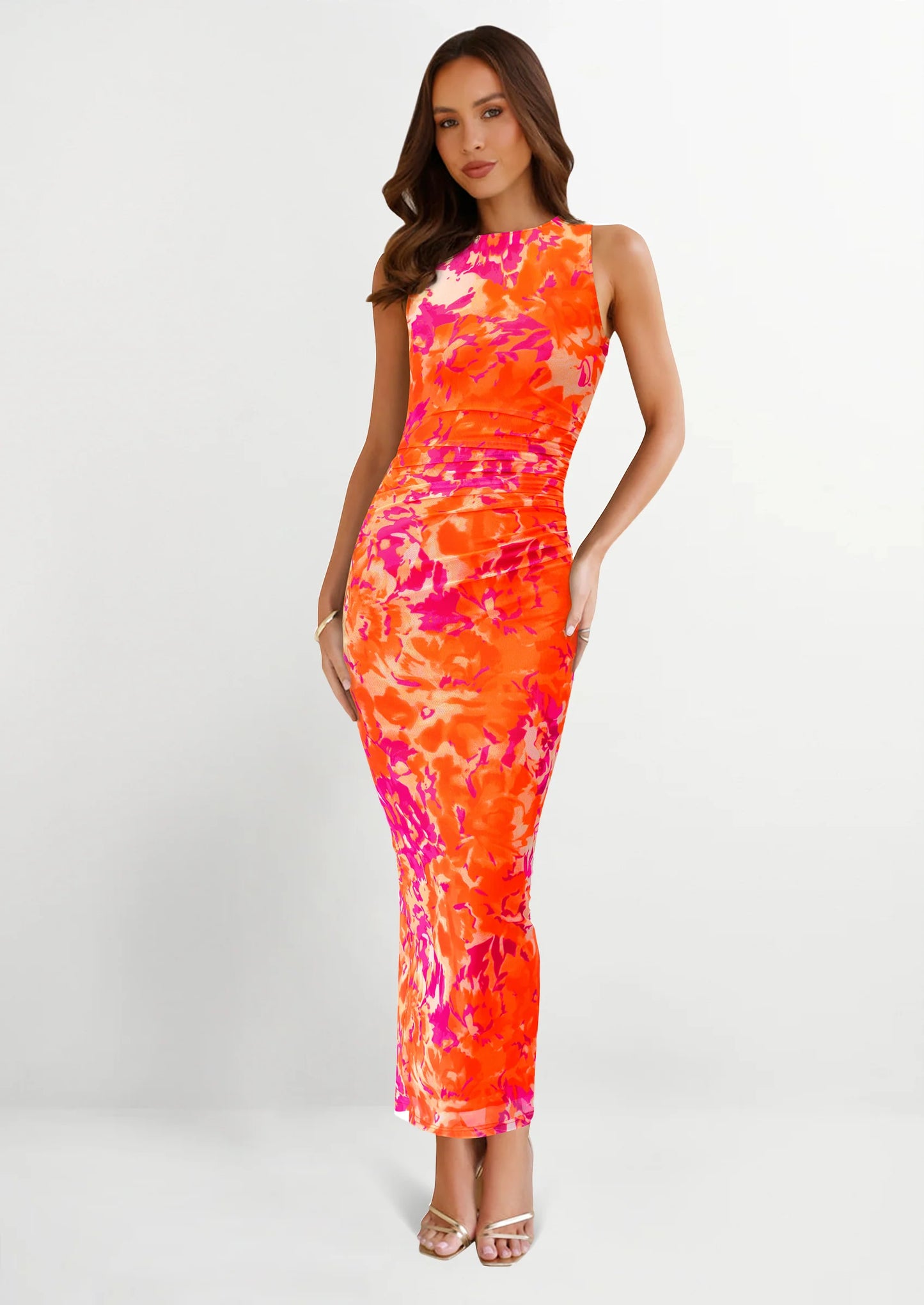 Wedding Guest Dresses for Women Spring Floral Bodycon Sleeveless Mesh Maxi Long Dress
