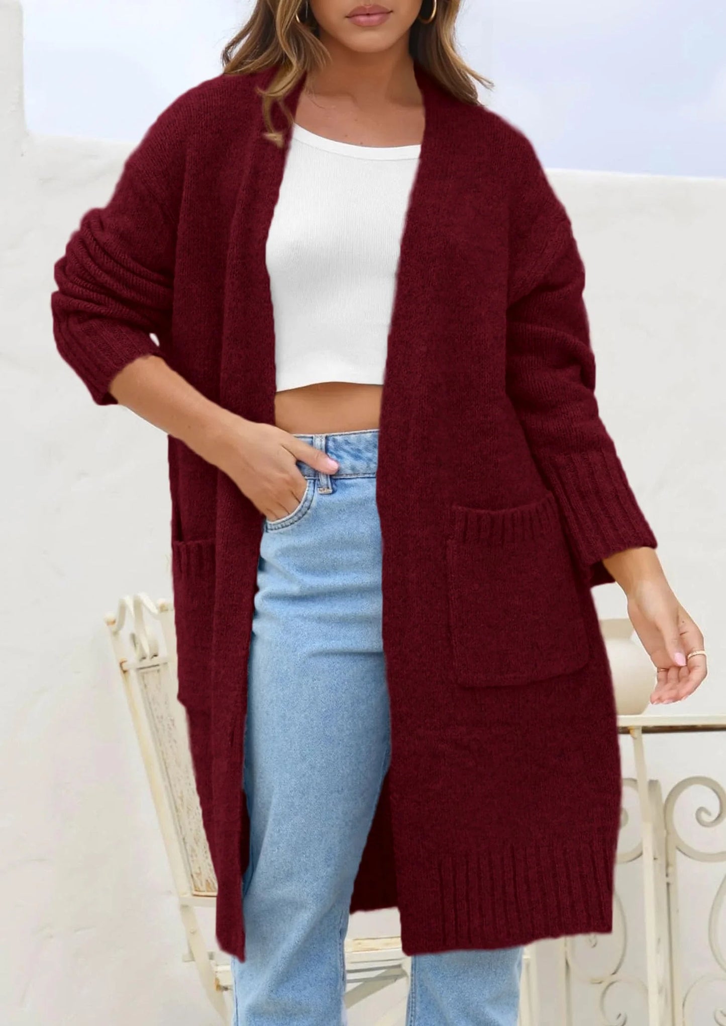 Fall Long Sleeve Cardigan Sweaters for Women Trendy Winter Open Front Loose Knitted Cardigans with Pockets