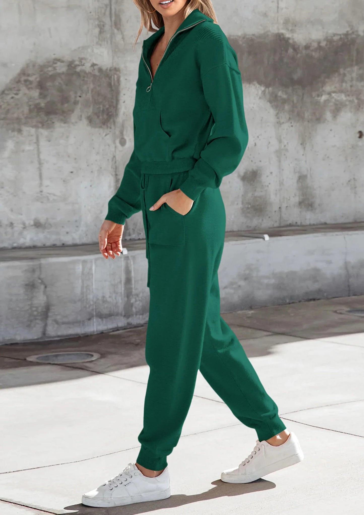 Women's 2 Piece Sweater Set Pullover Zip Up Sweatshirt Jogger Sweatpants Tracksuit Casual Outfit