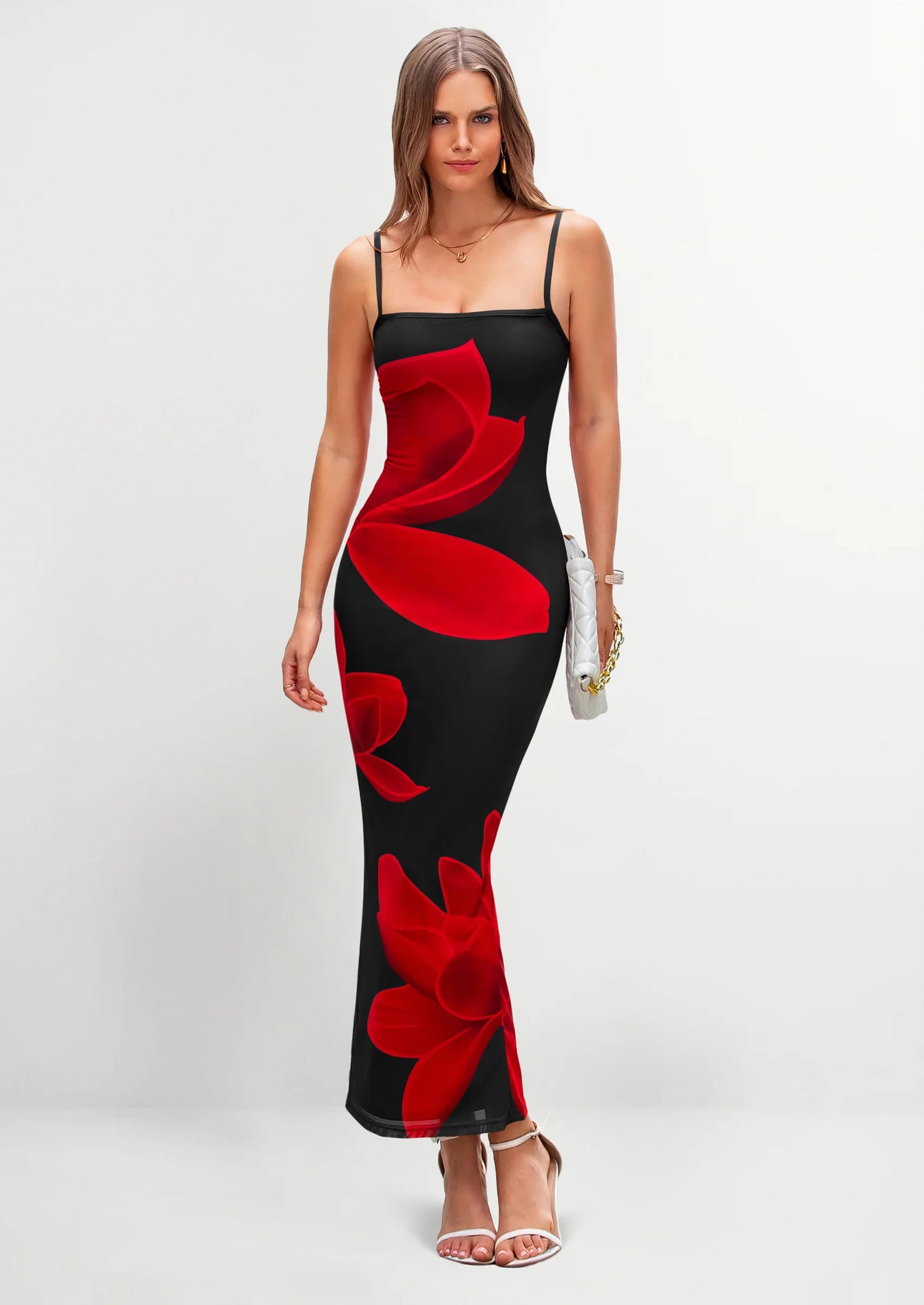 Womens Floral Maxi Dress Sexy Spaghetti Strap Slip Bodycon Mesh Beach Vacation Dresses