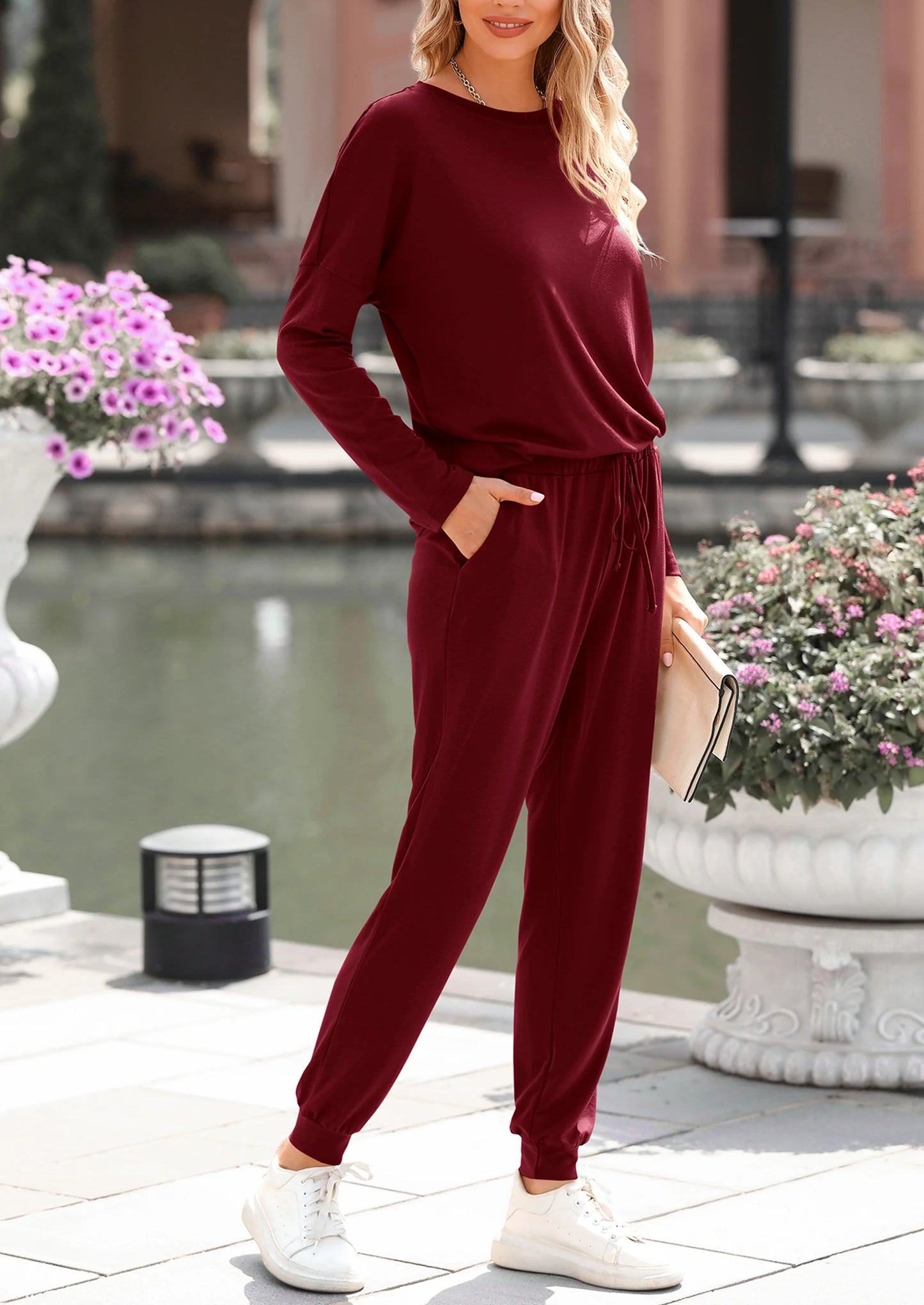 Lounge Outfit Long Sleeve Crewneck Pullover Tops High Waisted Pants Set Tracksuit