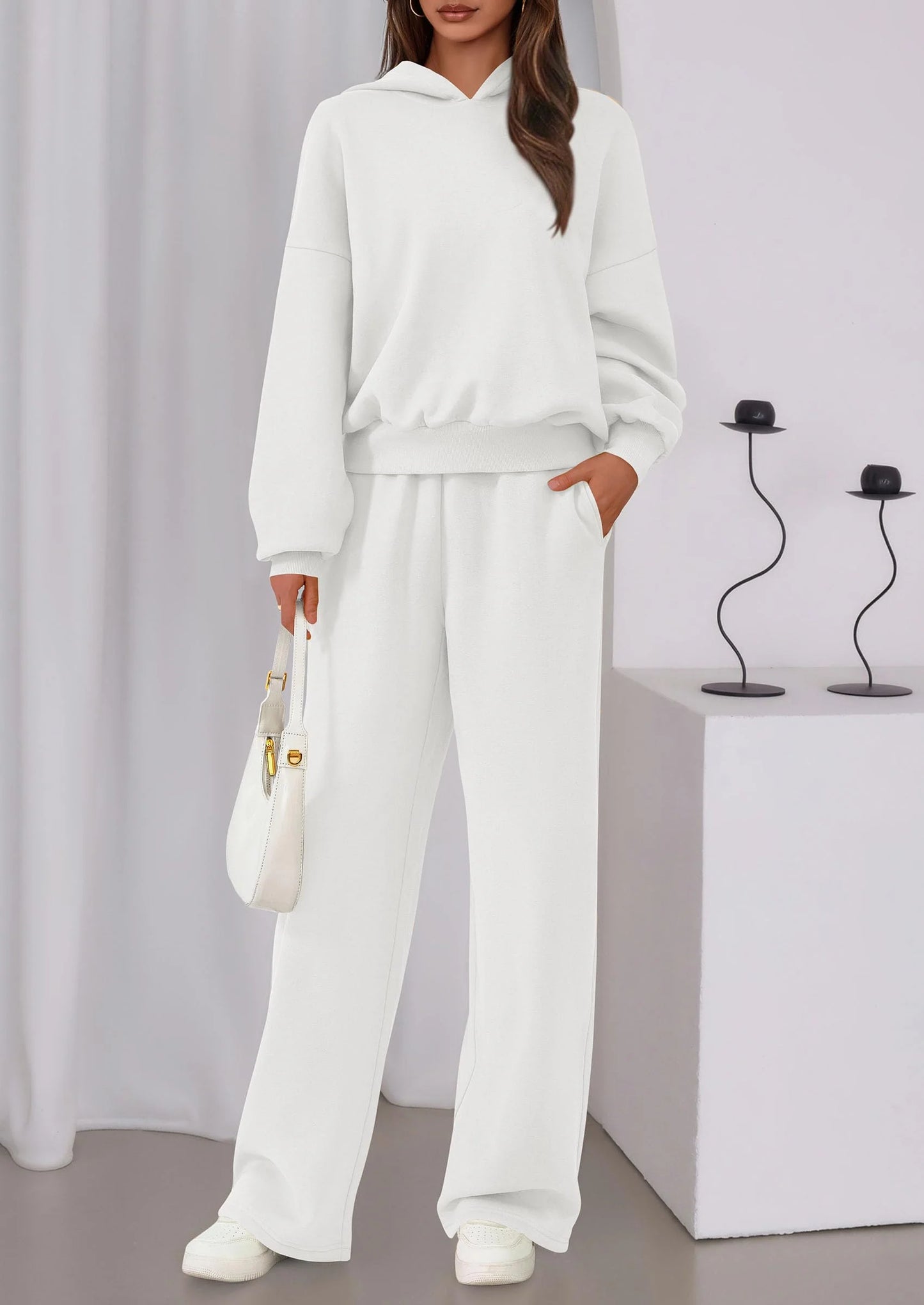 Womens Sweatsuits 2 Piece Set Casual Winter Long Sleeve Hoodie Loose Wide Leg Sweatpants Fall Tracksuit