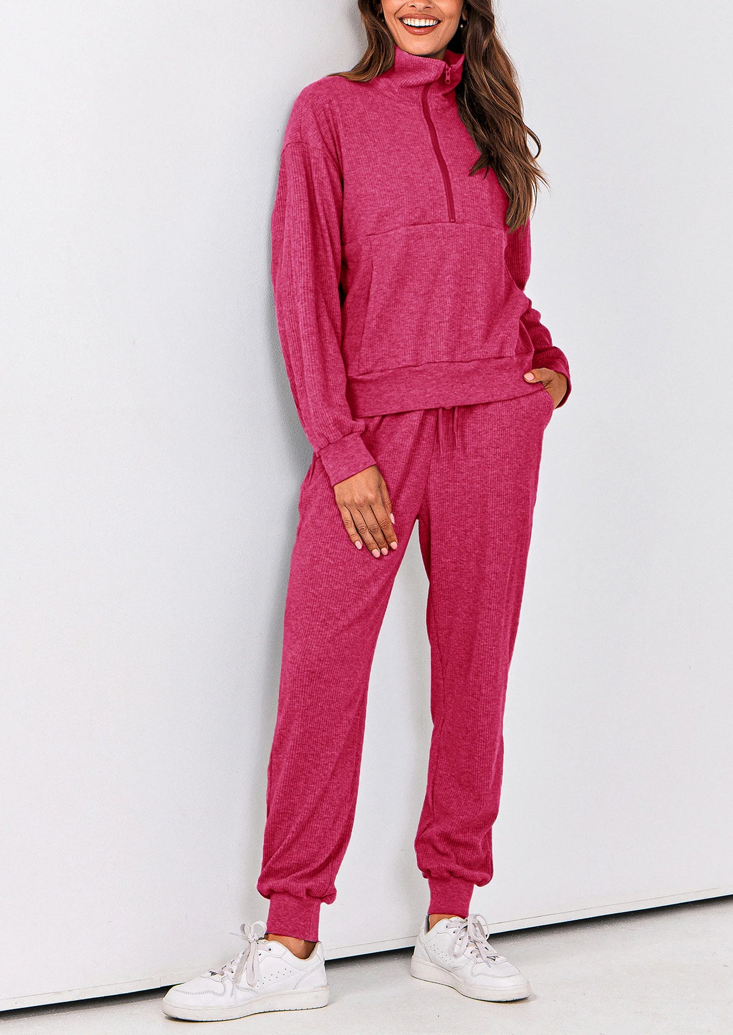 Women's Fall 2 Piece Lounge Sets Zip Up Sweatshirt Jogger Pants Sweat Track Suits Travel Outfit Winter Clothing