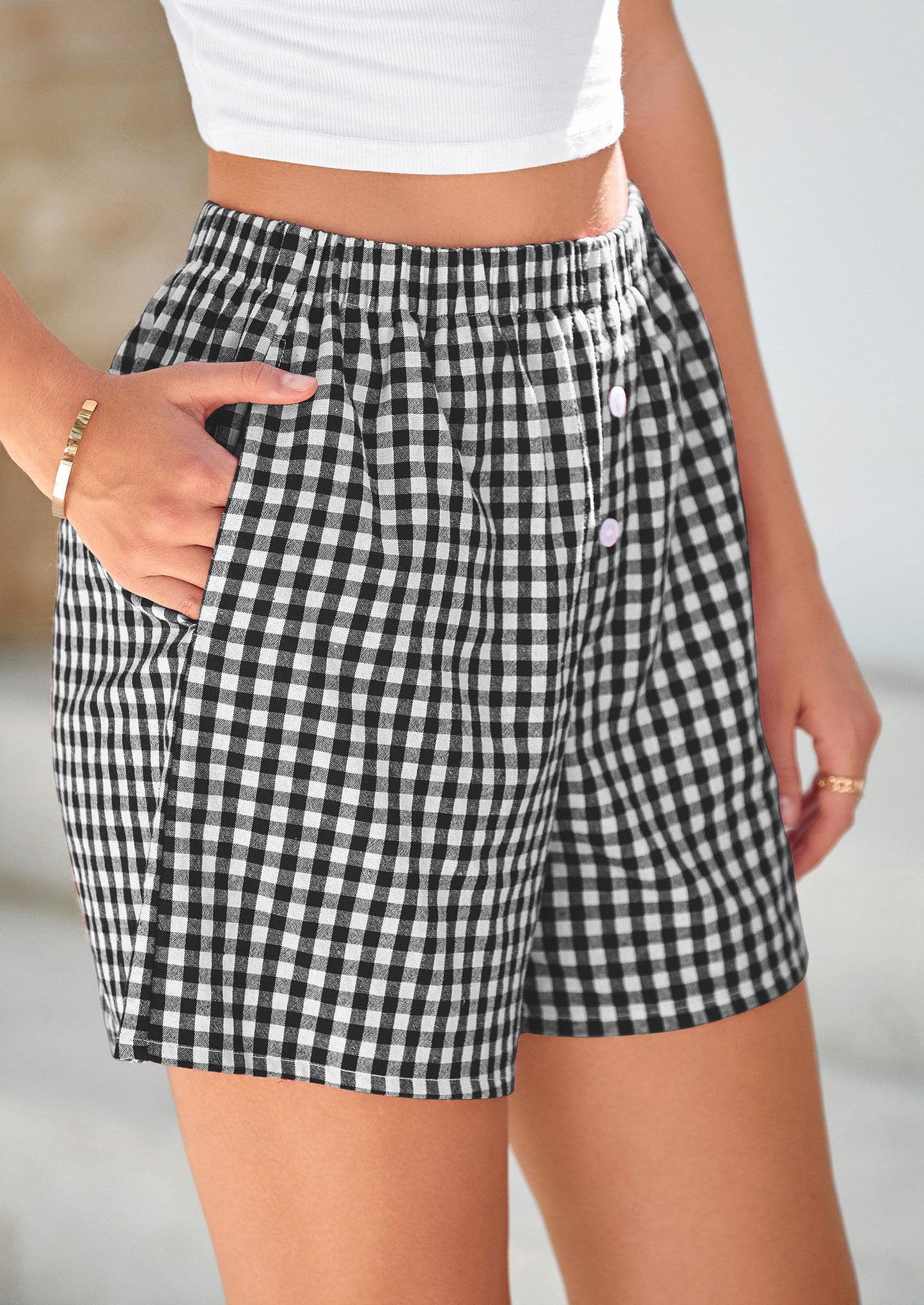 Womens Shorts Boxers Summer Gingham Pajama Lounge Sleep Y2K Plaid Pj Shorts Beach Bottoms