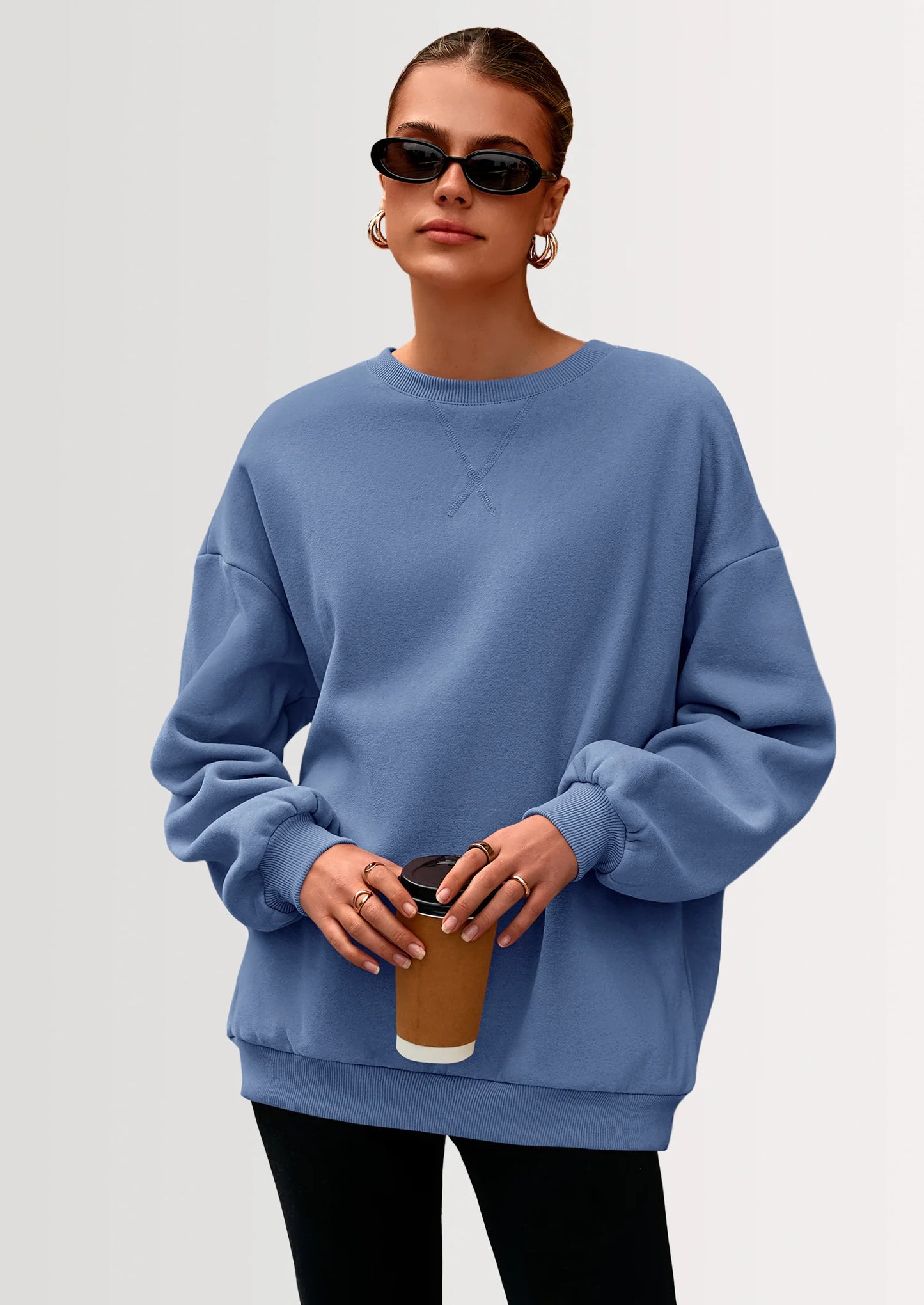 Oversized Sweatshirt for Women Fall Outfits Crewneck Long Sleeve Tops Fleece Pullover Winter Clothing