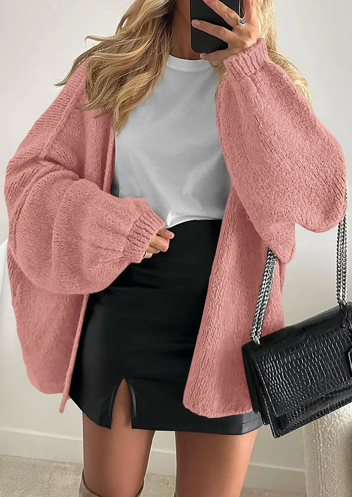 Womens Oversized Cardigan Sweaters Fall Long Lantern Sleeve Knit Open Front Lightweight Sweater