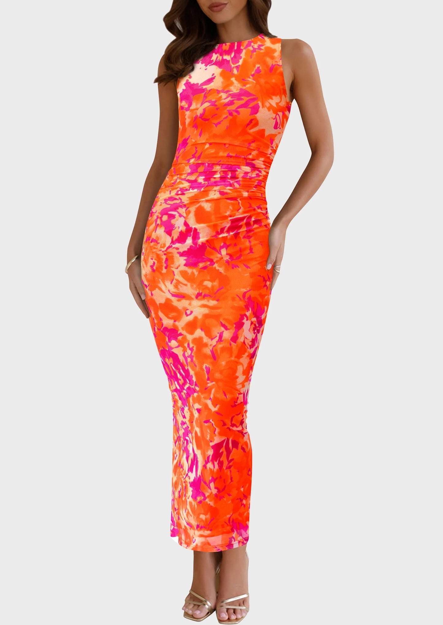 Wedding Guest Dresses for Women Spring Floral Bodycon Sleeveless Mesh Maxi Long Dress