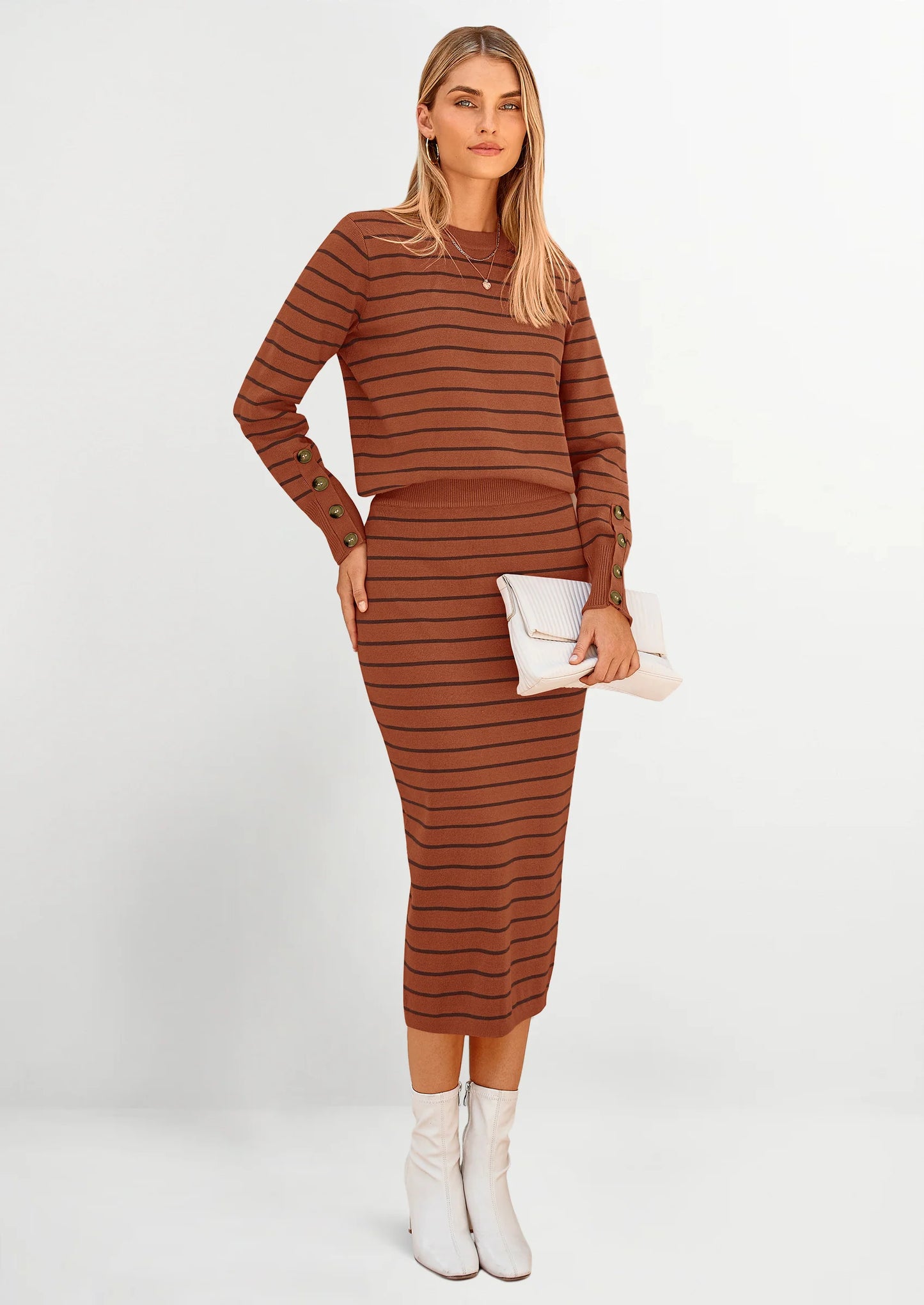 2 Piece Skirts Sets For Women Fall Fashion Striped Sweater Dress Knit Lounge Travel Outfits Winter Clothing