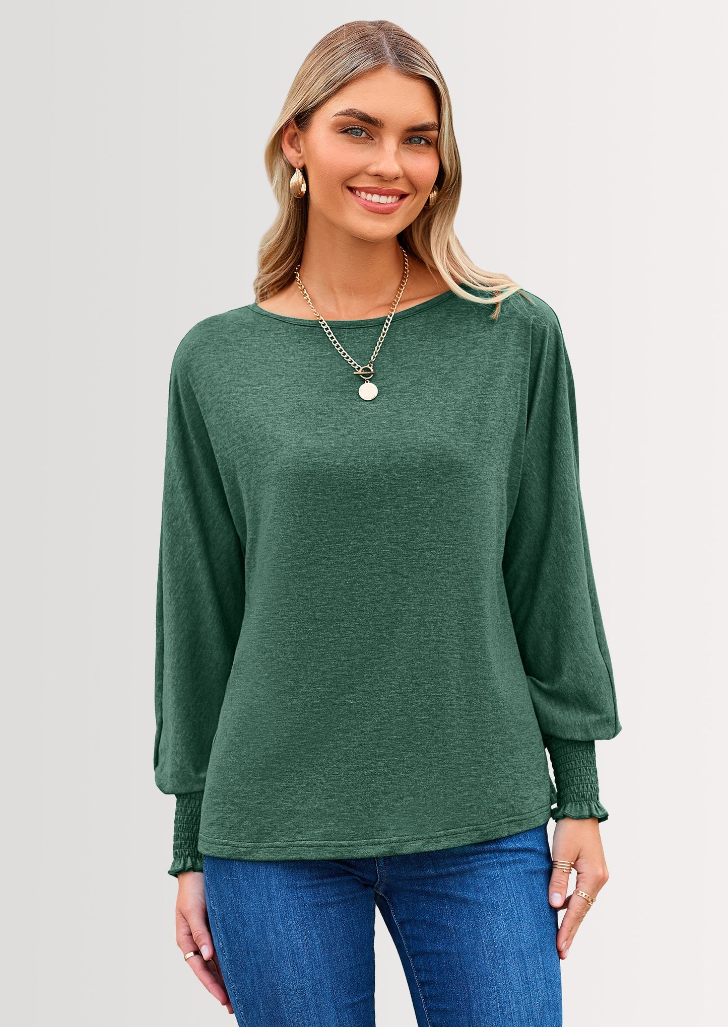 Women's Spring Fashion T Shirts Puff Long Sleeve Crewneck Casual Basic Tee Tops Blouses