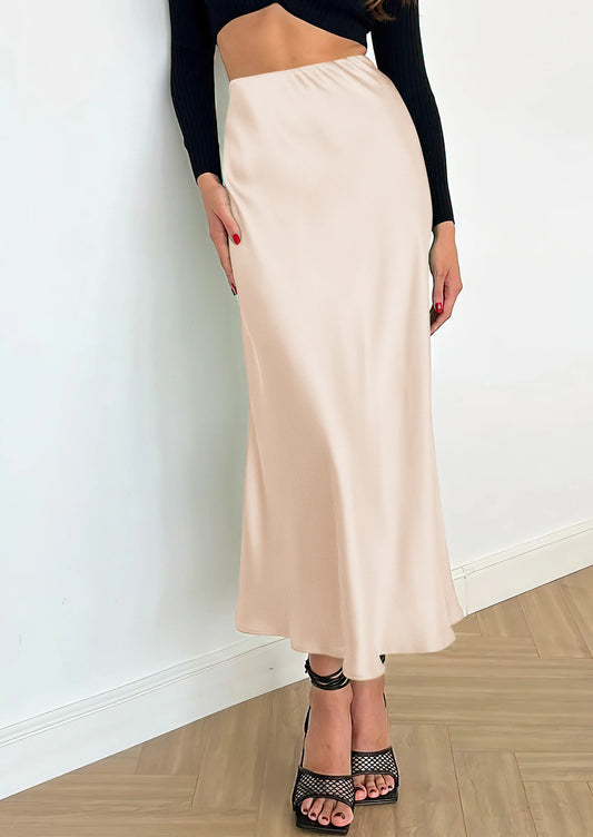 Women's Satin Skirts Dressy Casual Fall High Waisted Cocktail Wedding Flowy Elegant A Line Midi Skirt