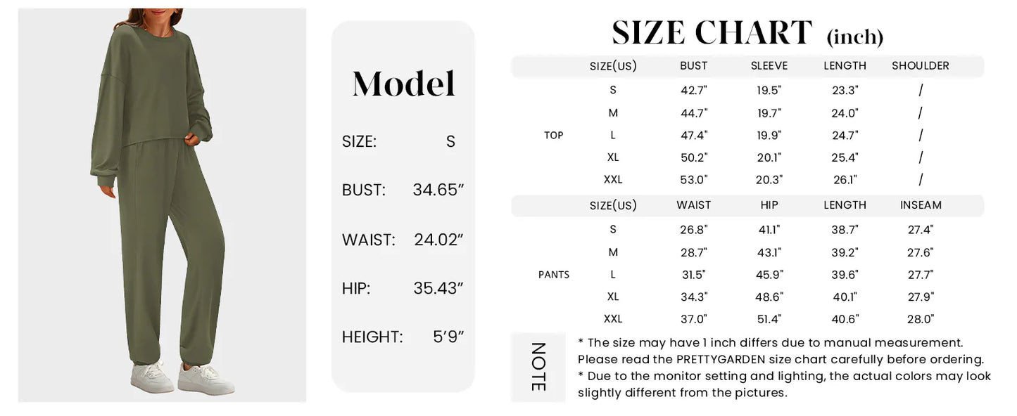 Women's Two Piece Outfits Lounge Sets Long Sleeve Pullover Tops Sweatpants Fall Fashion Matching Clothing