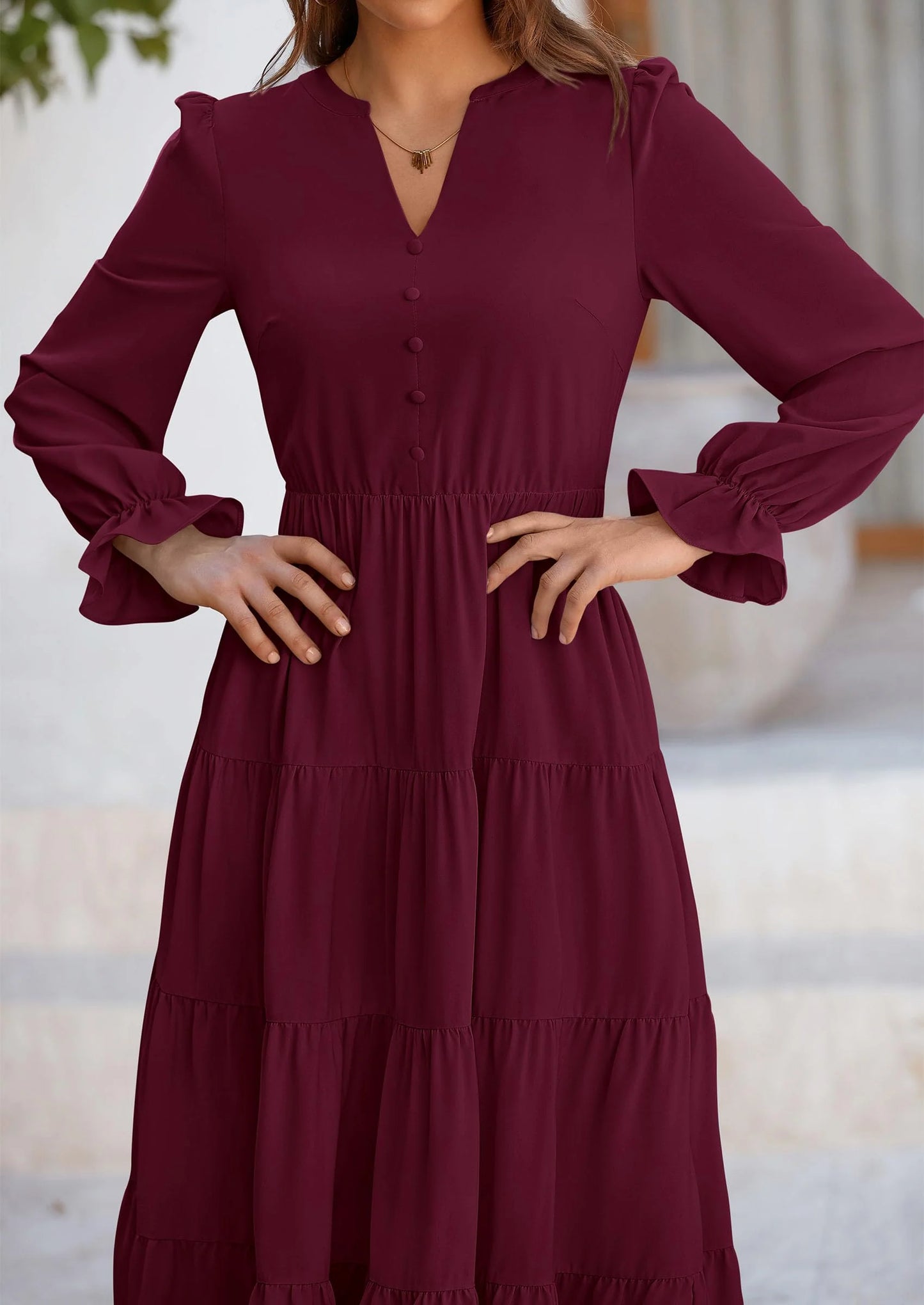 Women Fall Long Sleeve Smocked Maxi Dress Casual Square Neck Swiss Dot Tiered Ruffle Flowy Spring Pocket Dresses